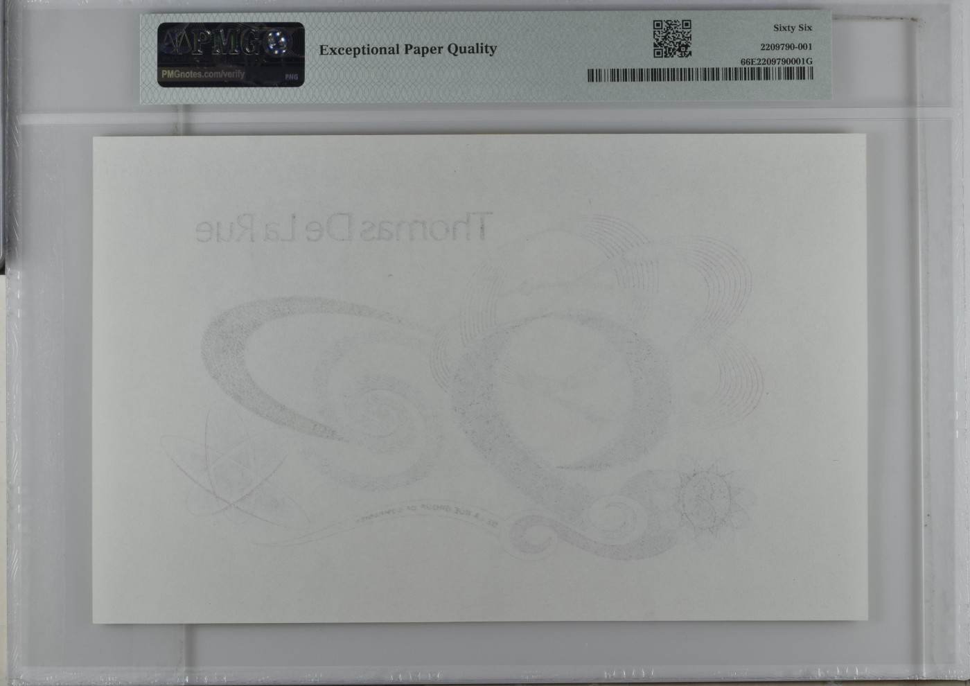收藏联盟Quantum Auction 第286期拍卖  德纳罗De La Rue Currency (GBR)ND (1989)测试钞 PMG66 超大票幅