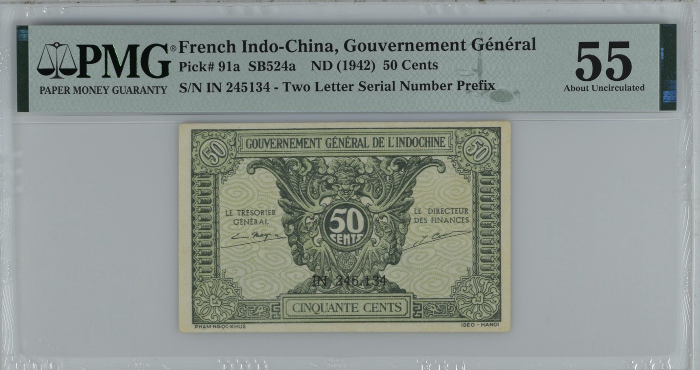 你好，9月。第010期 French Indo-China, Gouvernement G�n�ral, 50 Cents SB524a    ND (1942)