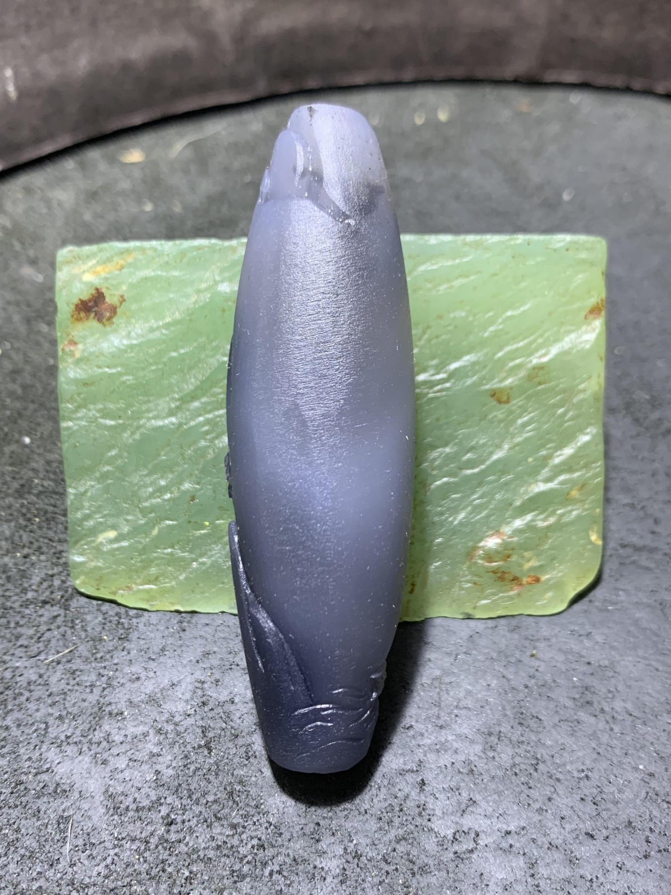 精美亚光高玉化青花料巴西玛瑙手工俏色巧雕一夜孤舟意境吊坠一个