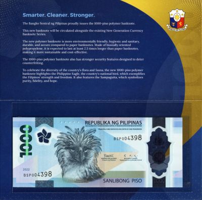 现货拍卖，塑料钞，纸钞，纪念钞，评级币，豹子号，雷达号等趣味号码专场 - 2022年菲律宾1000比索塑料钞，限量版BSP冠员工纪念册