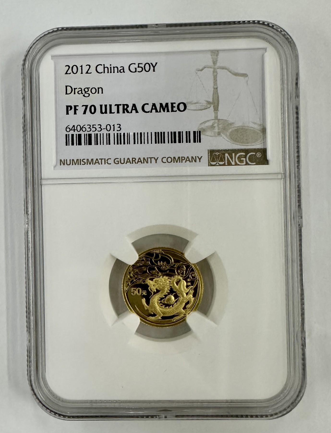 【金钰满堂钱币】拍卖第十四期 福利多多 大家多多捧场 2012年龙年金币1/10盎司本色金龙ngc70分 无证书 金3.11克纯金