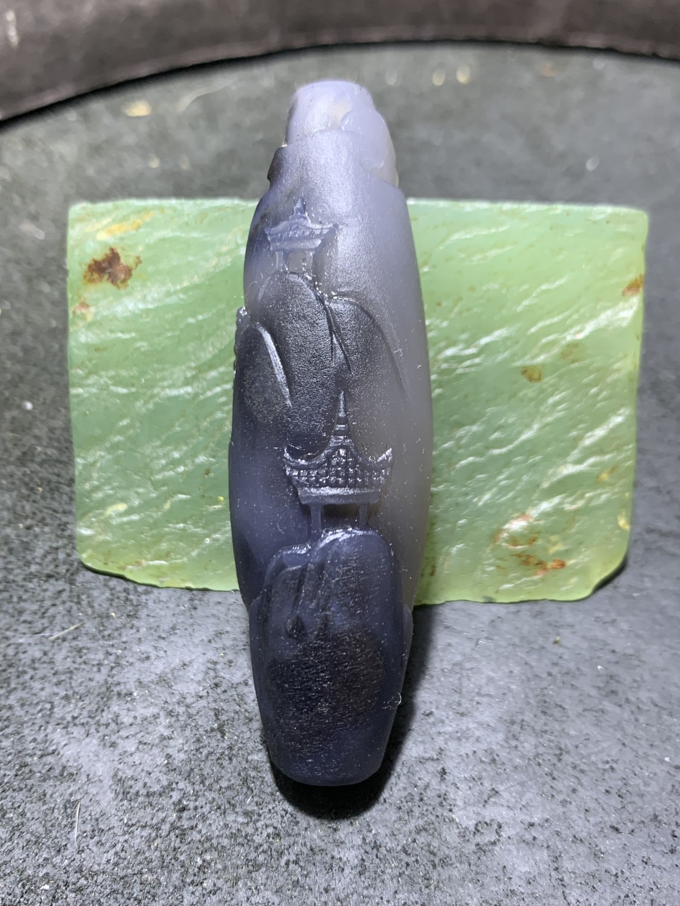 精美亚光高玉化青花料巴西玛瑙手工俏色巧雕一夜孤舟意境吊坠一个