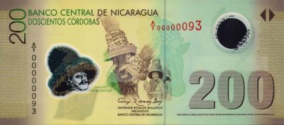 现货拍卖，塑料钞，纸钞，纪念钞，评级币，豹子号，雷达号等趣味号码专场 - 2007年尼加拉瓜200科多巴塑料钞，A/1首冠+无47小号93#