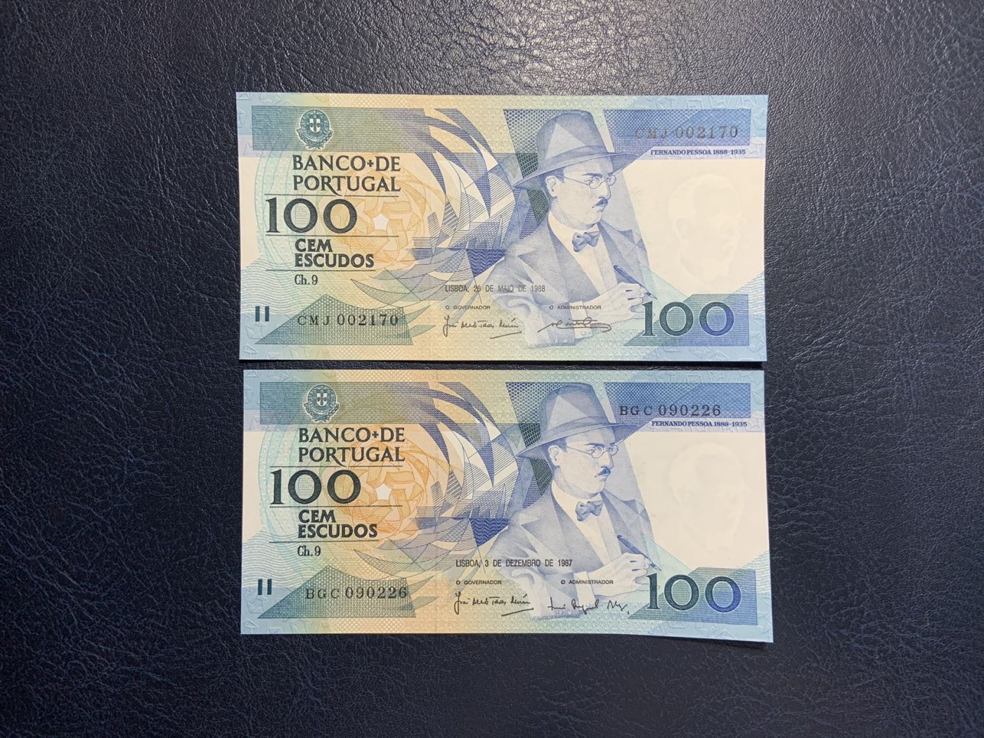 收藏联盟Quantum Auction 第286期拍卖  葡萄牙1987年100埃斯库多两张 品相UNC 