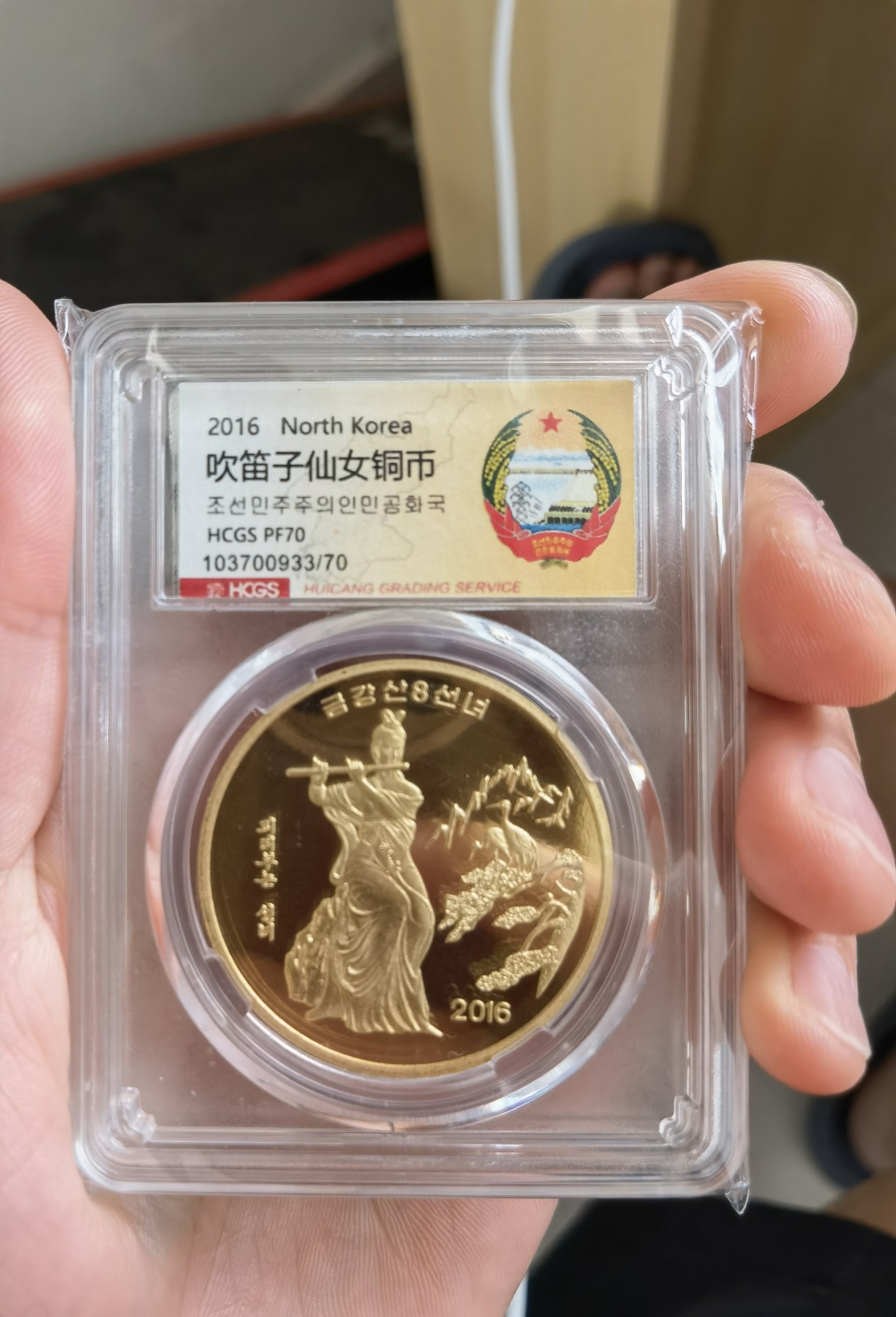 2024你好 朝鲜2016吹笛仙女。铜制纪念币