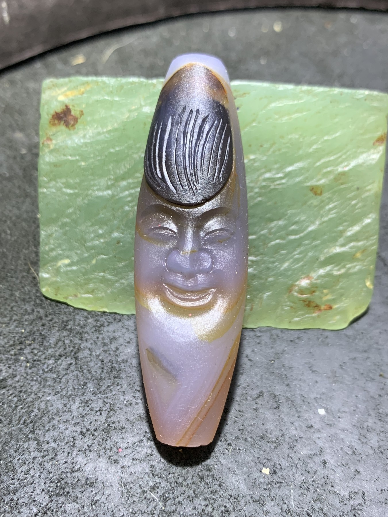 精美亚光高玉化巴西玛瑙手工俏色巧雕招财童子吊坠一个！