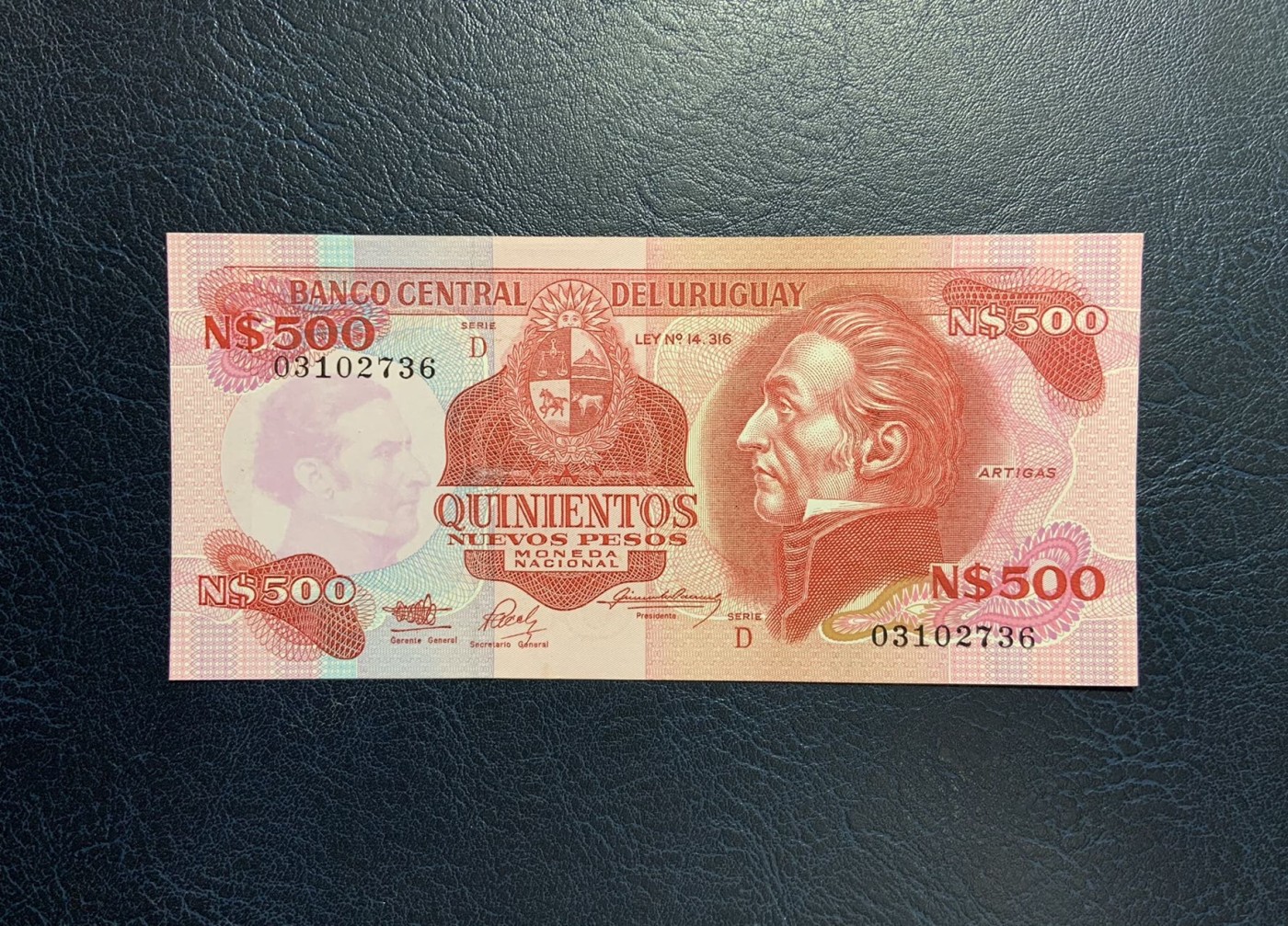 收藏联盟Quantum Auction 第286期拍卖  乌拉圭1985版500比索 品相UNC 票面有瑕疵