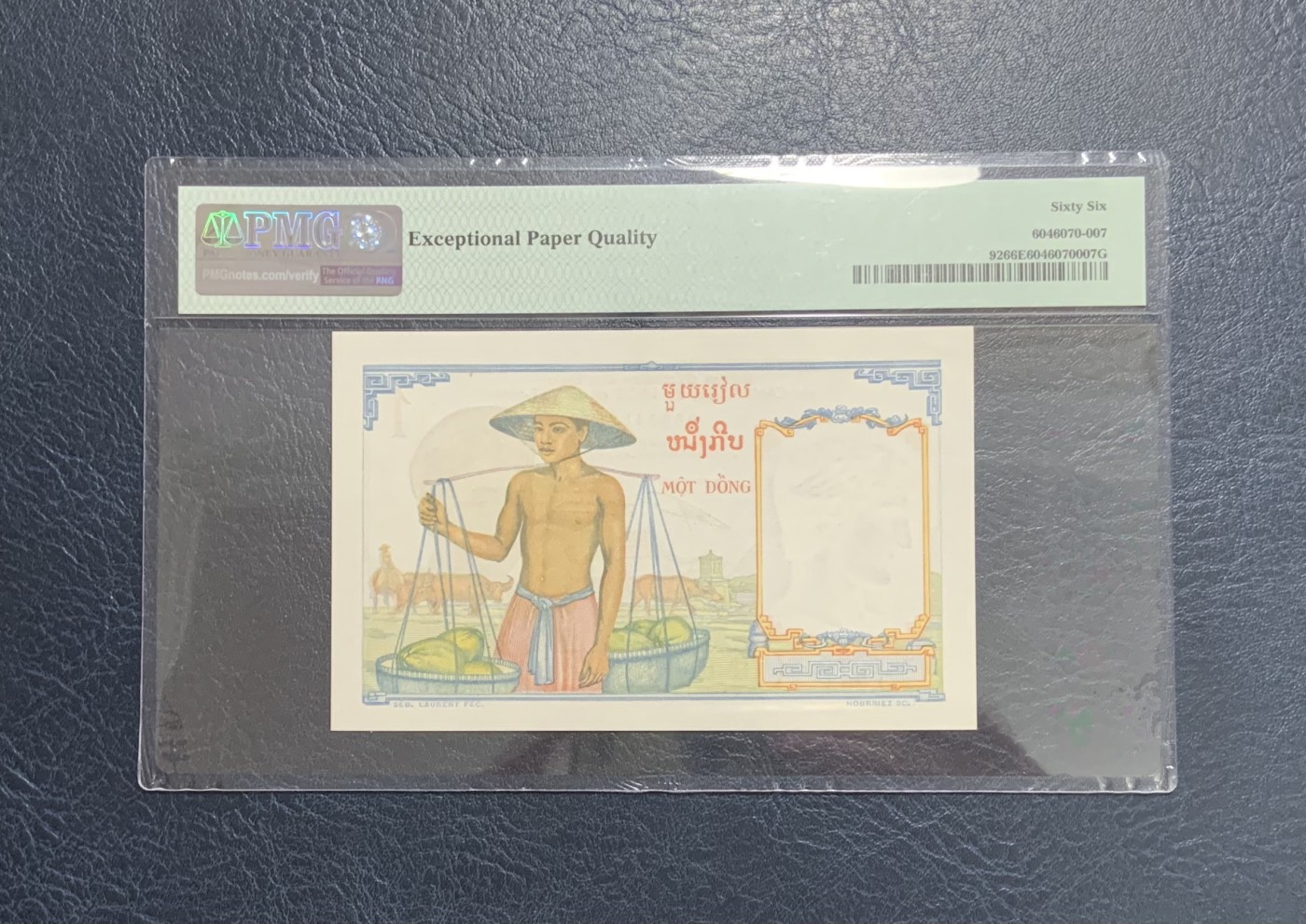 收藏联盟Quantum Auction 第286期拍卖  法属印度支那1953年1皮阿斯特 PMG66  号码无3457朦胧号  无中文(汇理银行)红字管理局版 老越柬三国通用