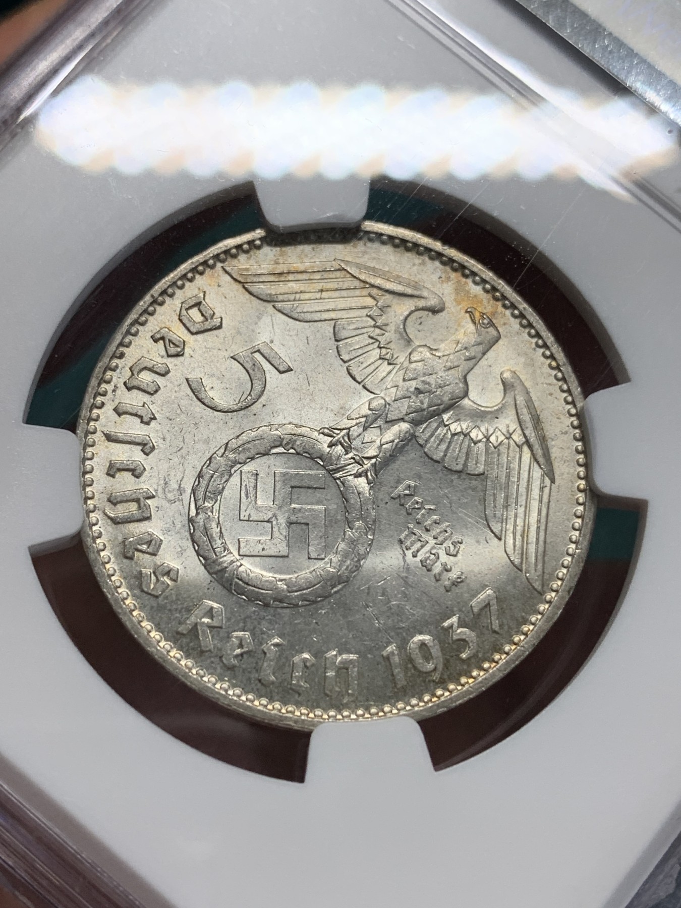 《竞宝斋》第194场-周日，周一 2场 (全场包邮) NGC-MS62 德国1937年兴登堡5马克银币