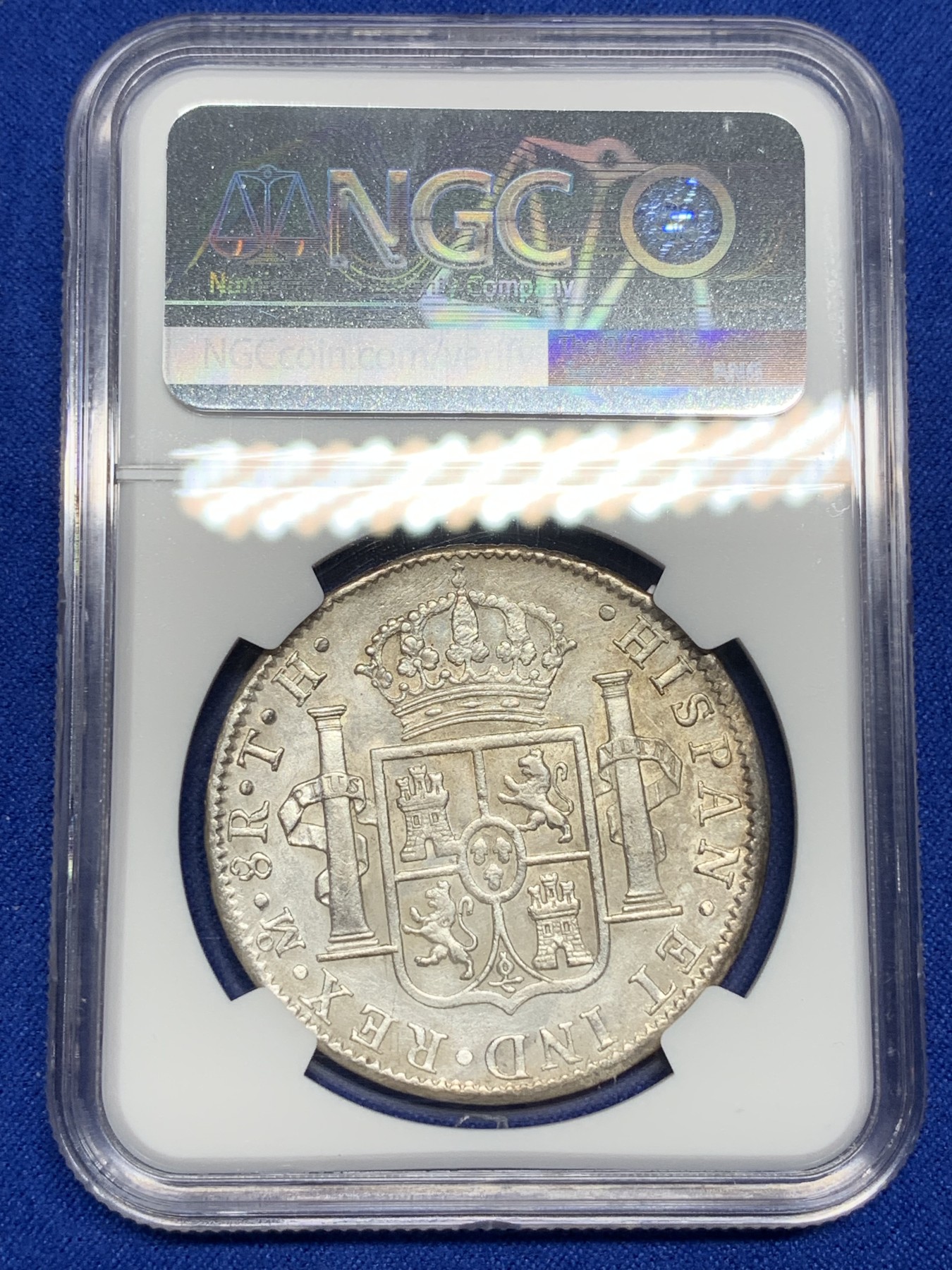 《竞宝斋》第194场-周日，周一 2场 (全场包邮) NGC–MS60 墨西哥1807年卡洛斯四世8R双柱大银币