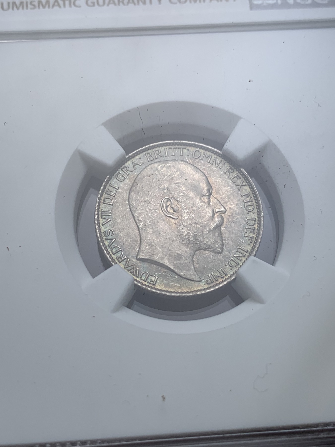 《竞宝斋》第194场-周日，周一 2场 (全场包邮) NGC-MS63 英国1906爱七6便士银币 深彩包浆漂亮