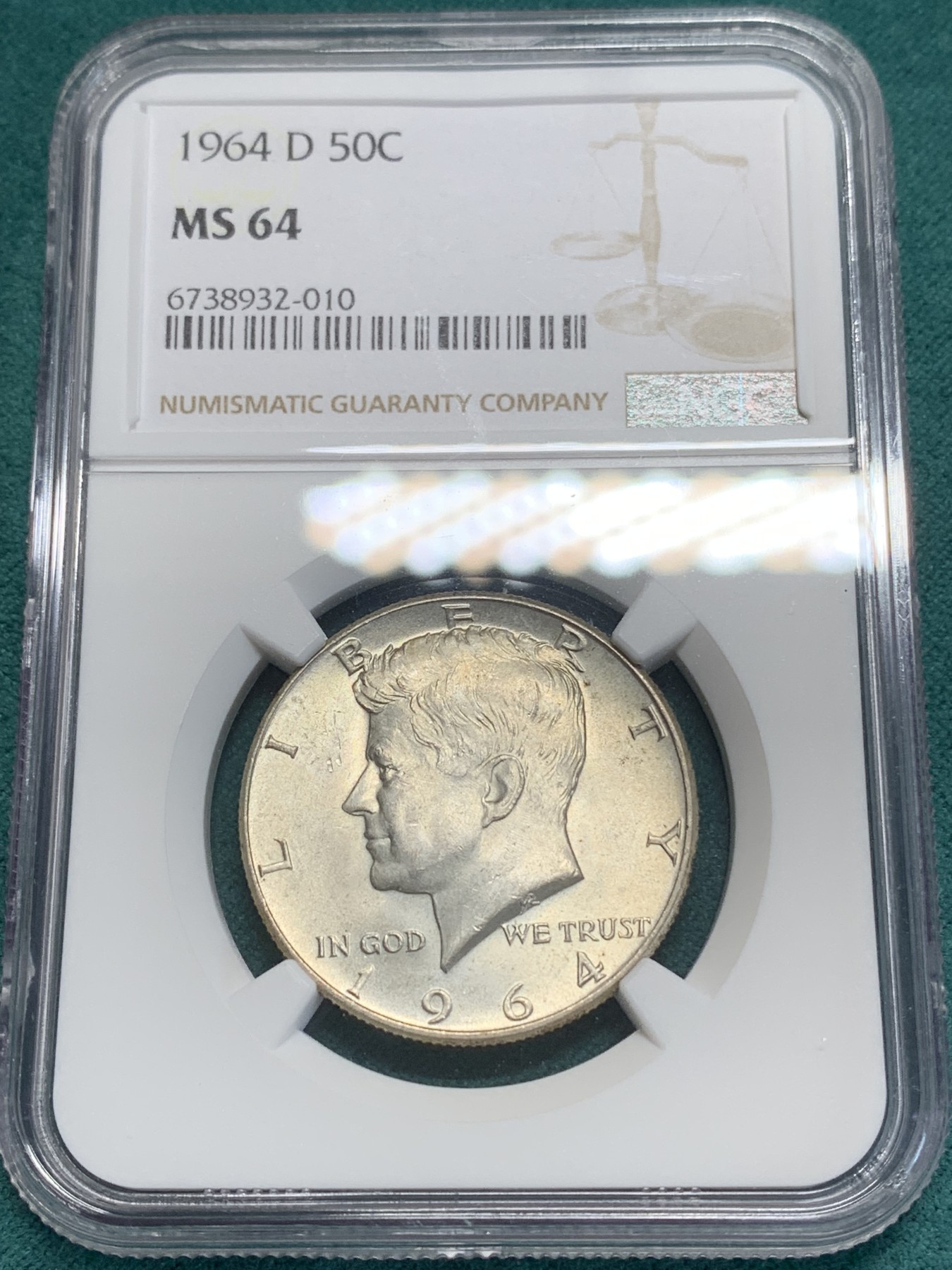 《竞宝斋》第194场-周日，周一 2场 (全场包邮) NGC-MS64 美国1964肯尼迪900高银版半美元银币