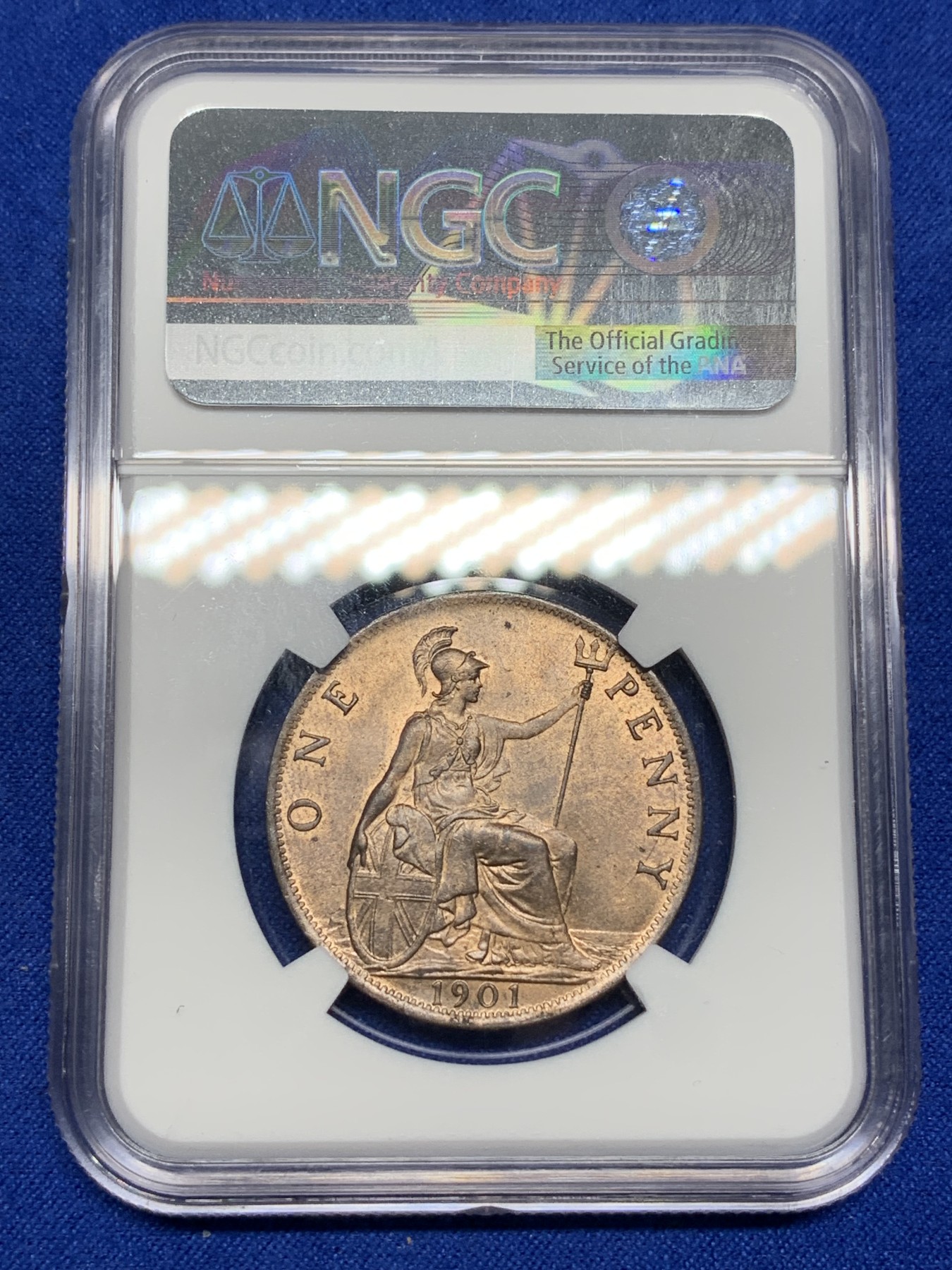 《竞宝斋》第194场-周日，周一 2场 (全场包邮) NGC-MS64 高分 英国1901年1便士大铜币 漂亮红棕色包浆