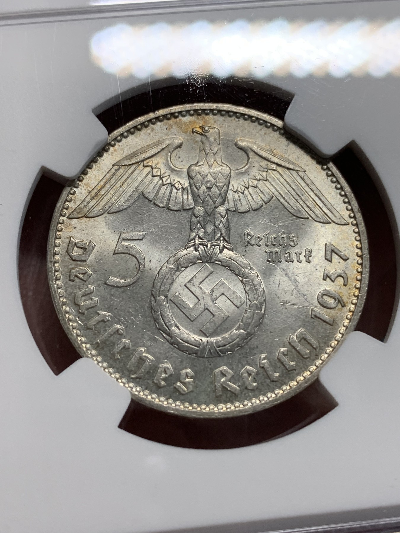 《竞宝斋》第194场-周日，周一 2场 (全场包邮) NGC-MS62 德国1937年兴登堡5马克银币