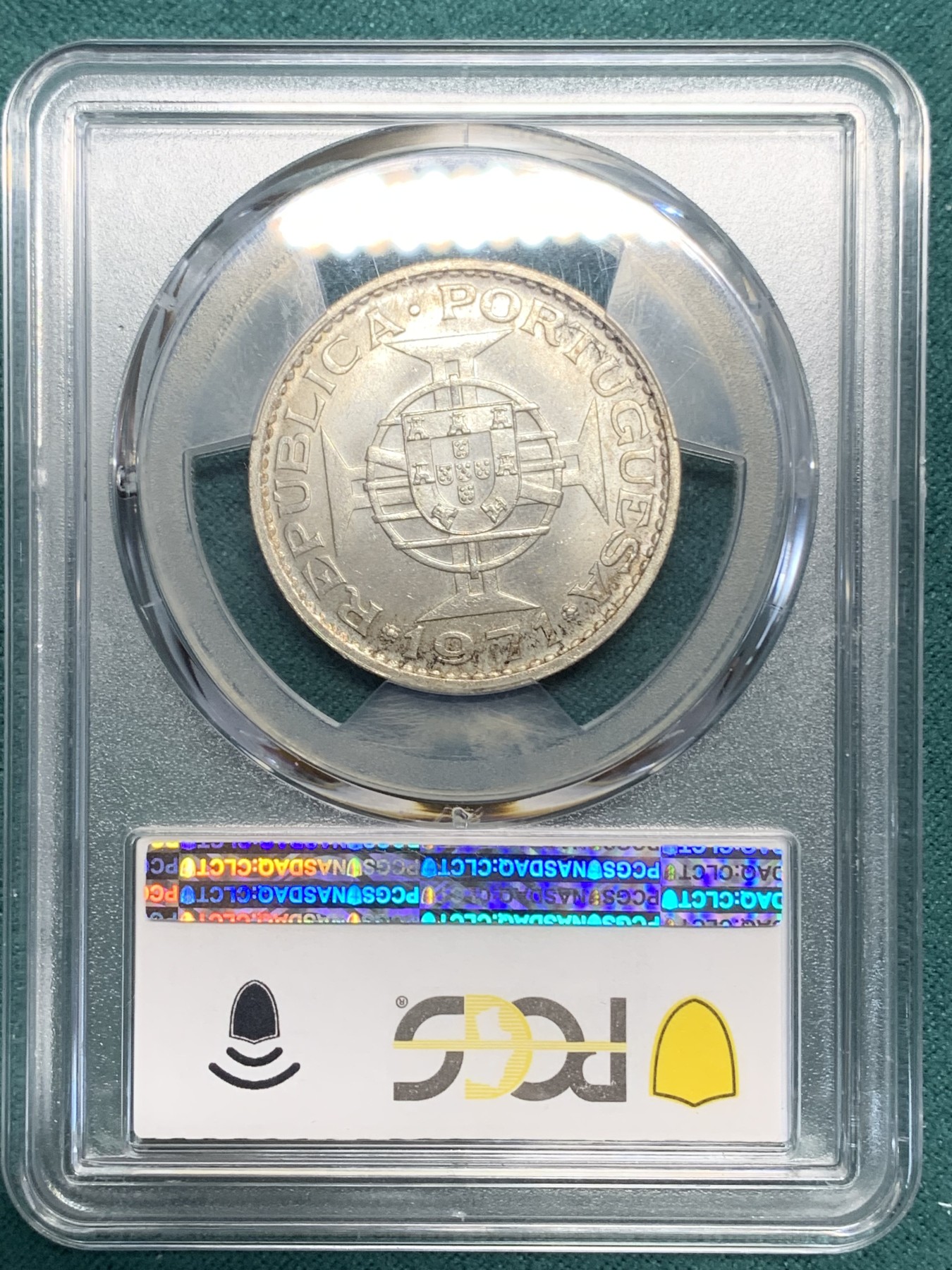 《竞宝斋》第194场-周日，周一 2场 (全场包邮) PCGS MS65 1971年澳门5元银币 卷拆原光