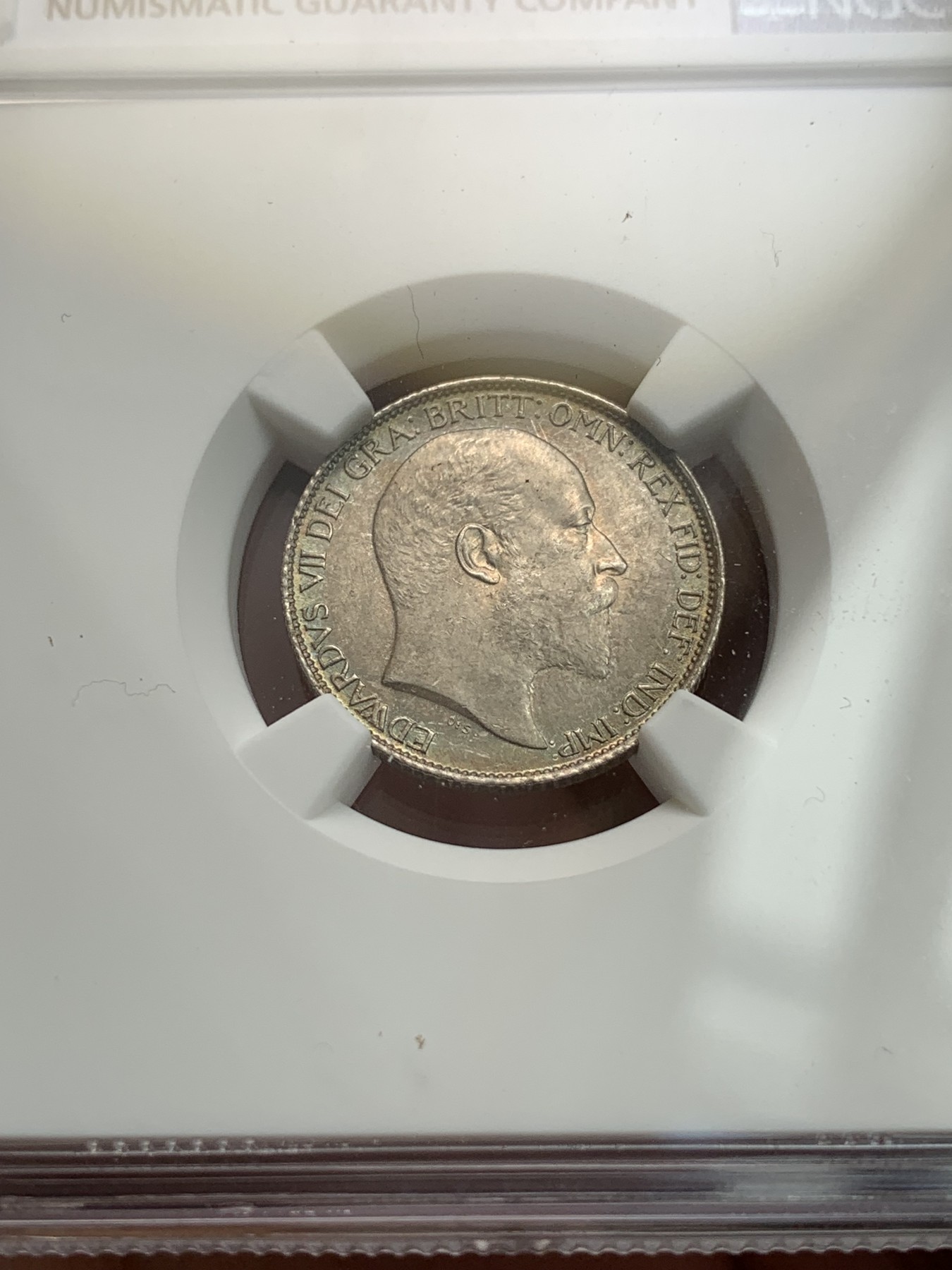 《竞宝斋》第194场-周日，周一 2场 (全场包邮) NGC-MS63 英国1906爱七6便士银币 深彩包浆漂亮