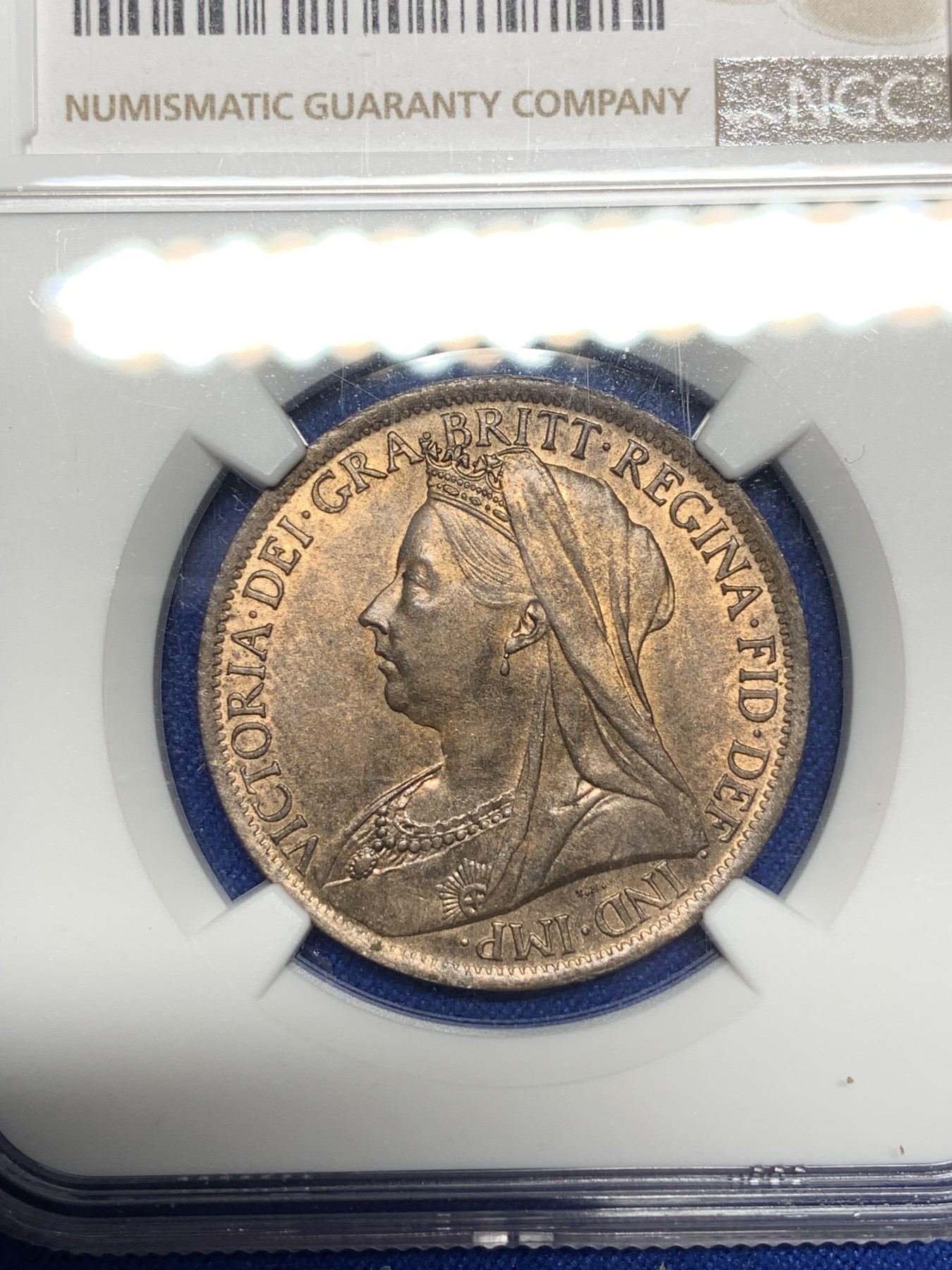 《竞宝斋》第194场-周日，周一 2场 (全场包邮) NGC-MS64 高分 英国1901年1便士大铜币 漂亮红棕色包浆