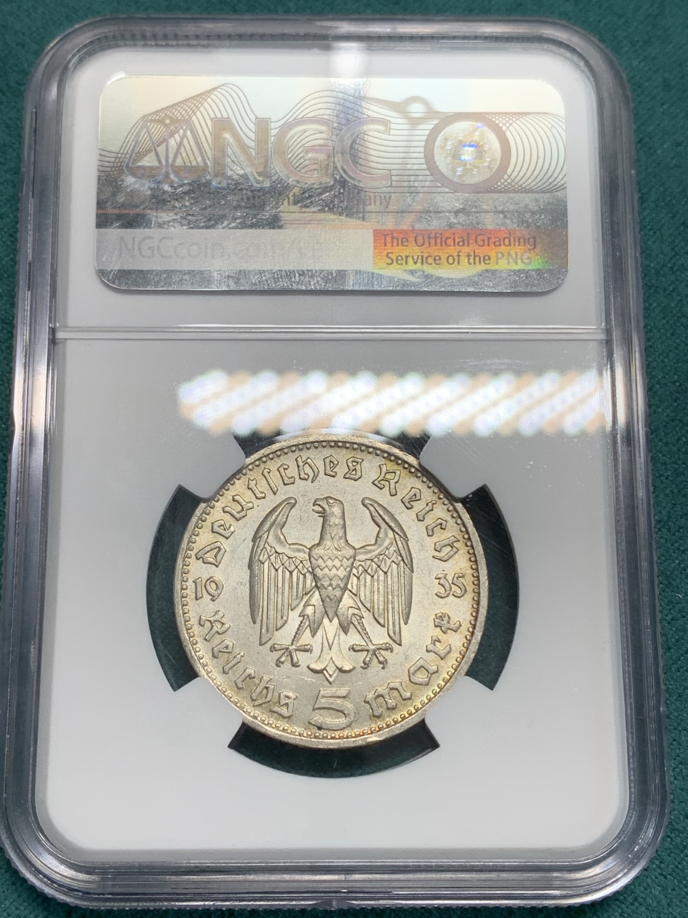 《竞宝斋》第194场-周日，周一 2场 (全场包邮) NGC-MS63 德国1935年兴登堡5马克银币