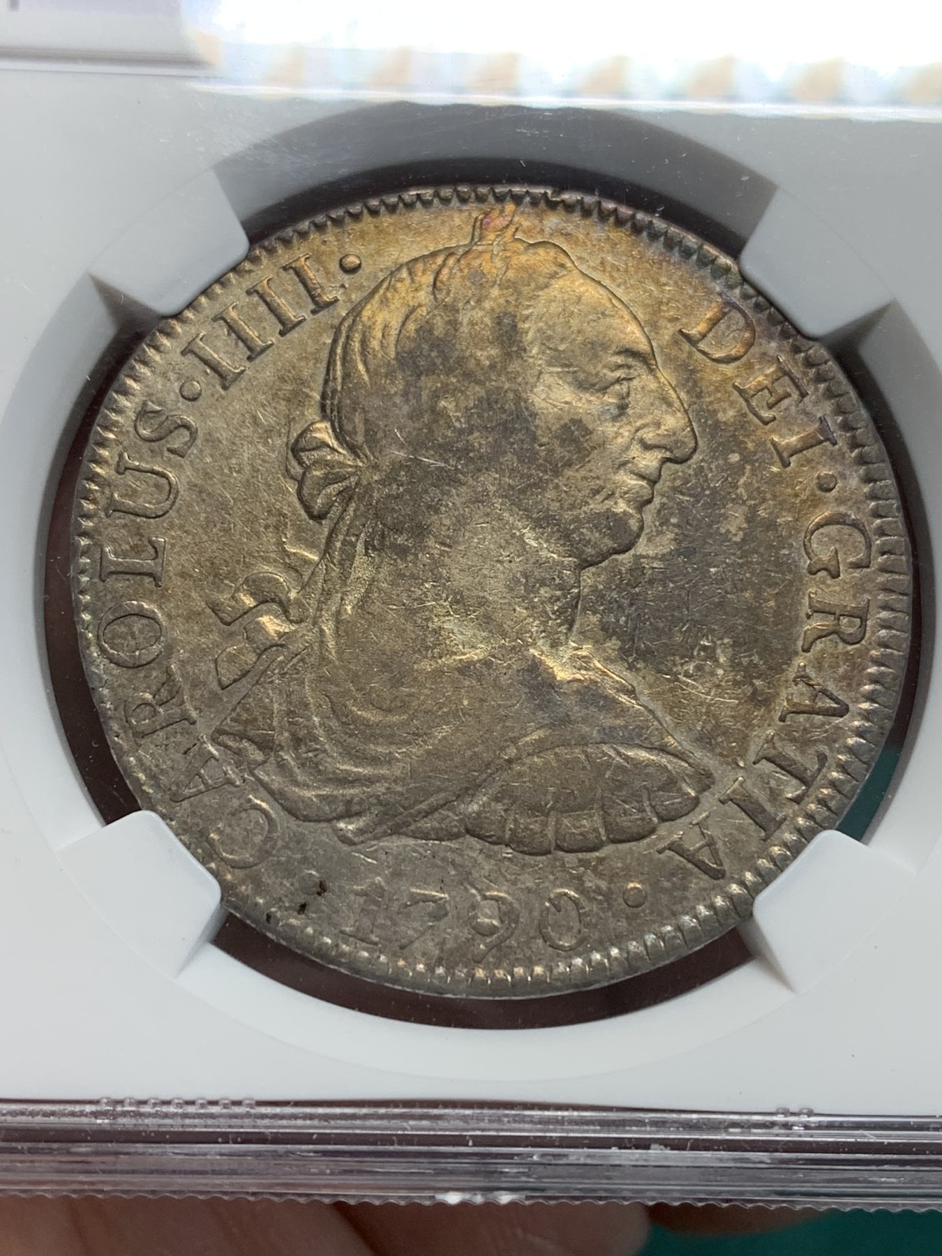 《竞宝斋》第194场-周日，周一 2场 (全场包邮) NGC-VFD 西属墨西哥1790年卡洛斯四世过渡版 8里亚尔银币 （卡三头像 卡四文字）
