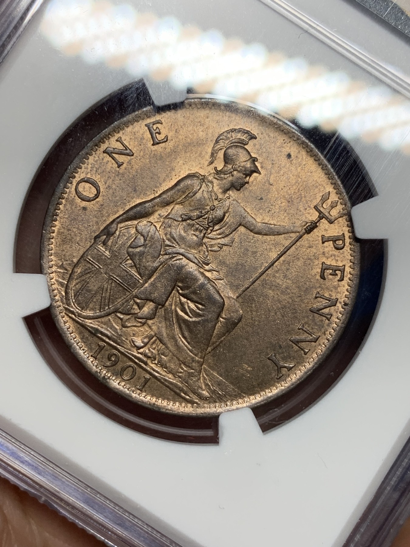 《竞宝斋》第194场-周日，周一 2场 (全场包邮) NGC-MS64 高分 英国1901年1便士大铜币 漂亮红棕色包浆