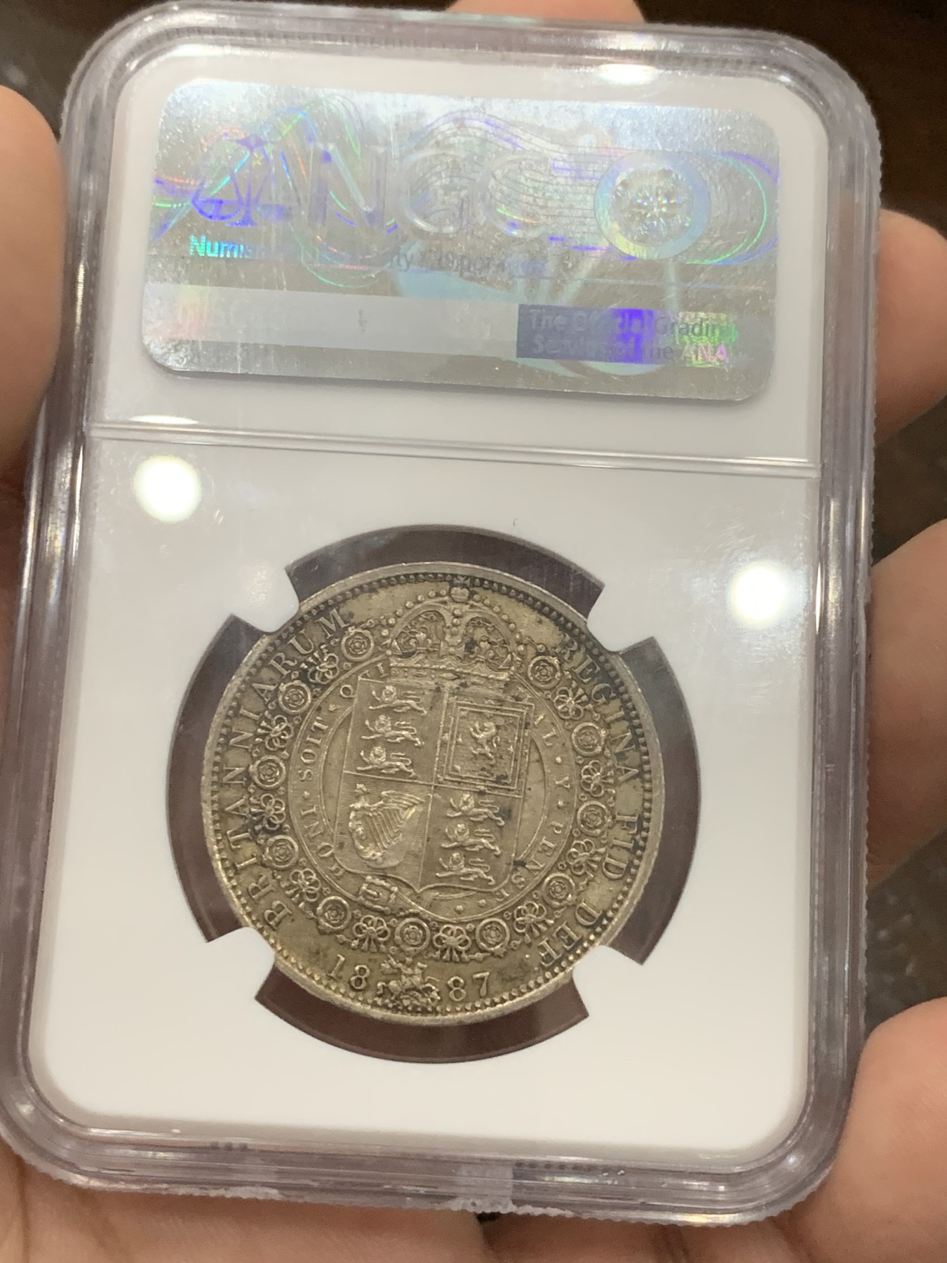 《竞宝斋》第194场-周日，周一 2场 (全场包邮) NGC-MS63 英国1887维多利亚 高冠半克朗银币 双面重彩 漂亮