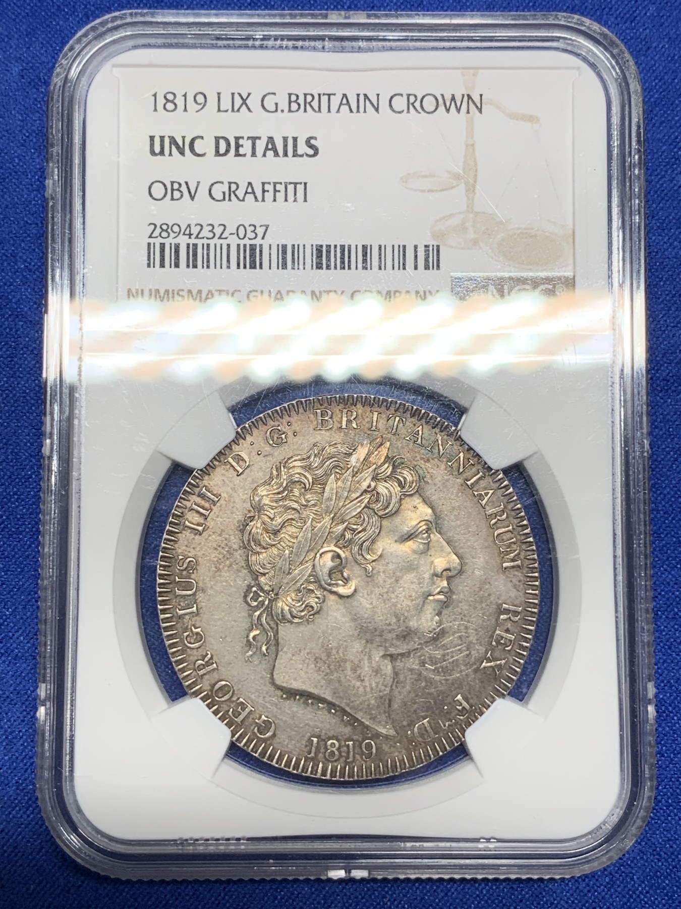 《竞宝斋》第194场-周日，周一 2场 (全场包邮) NGC UNC 英国1819年乔治三世马剑克朗大银币