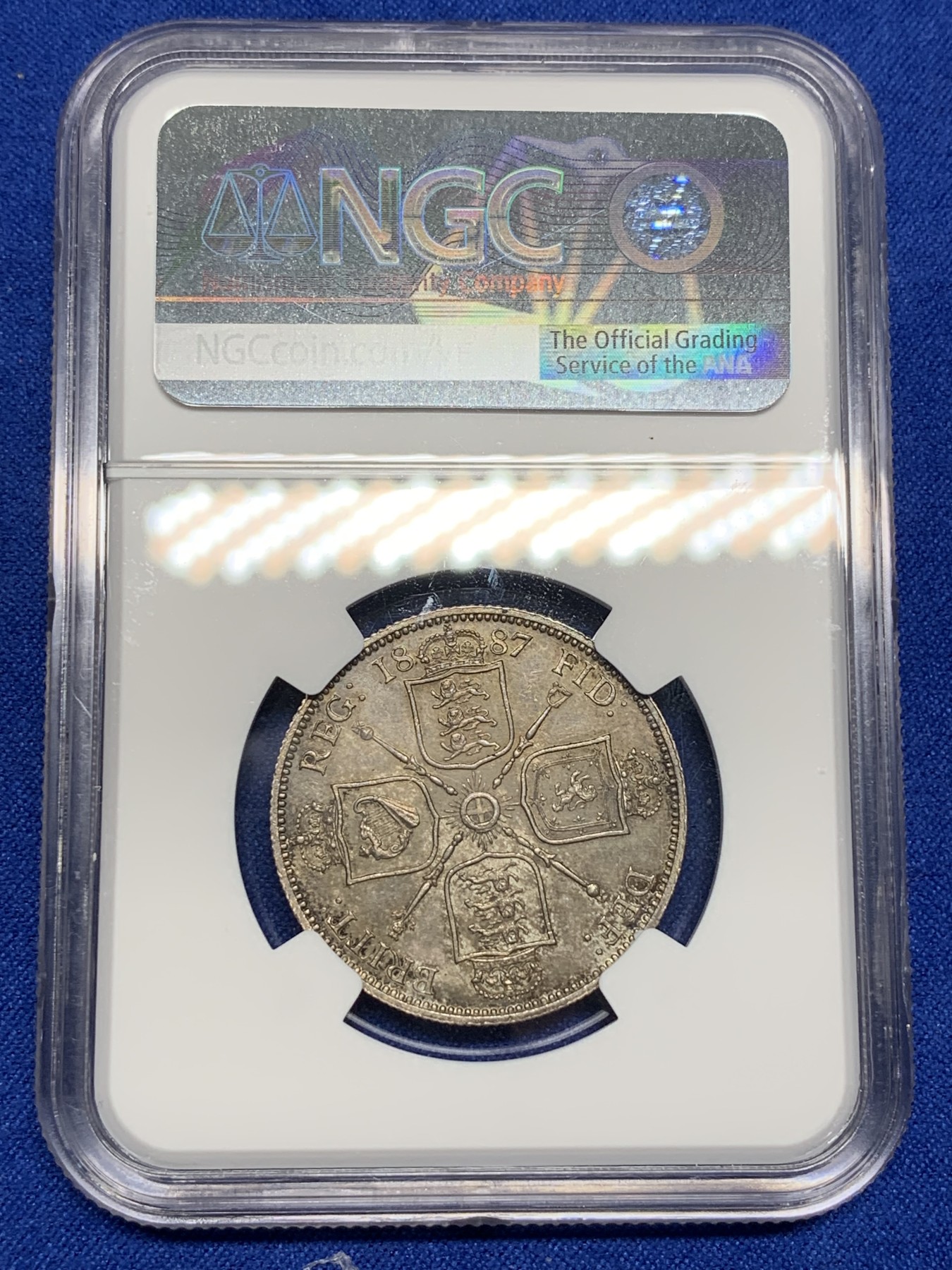 《竞宝斋》第194场-周日，周一 2场 (全场包邮) NGC-MS63 英国1887维多利亚高冠弗洛林银币 原味包浆