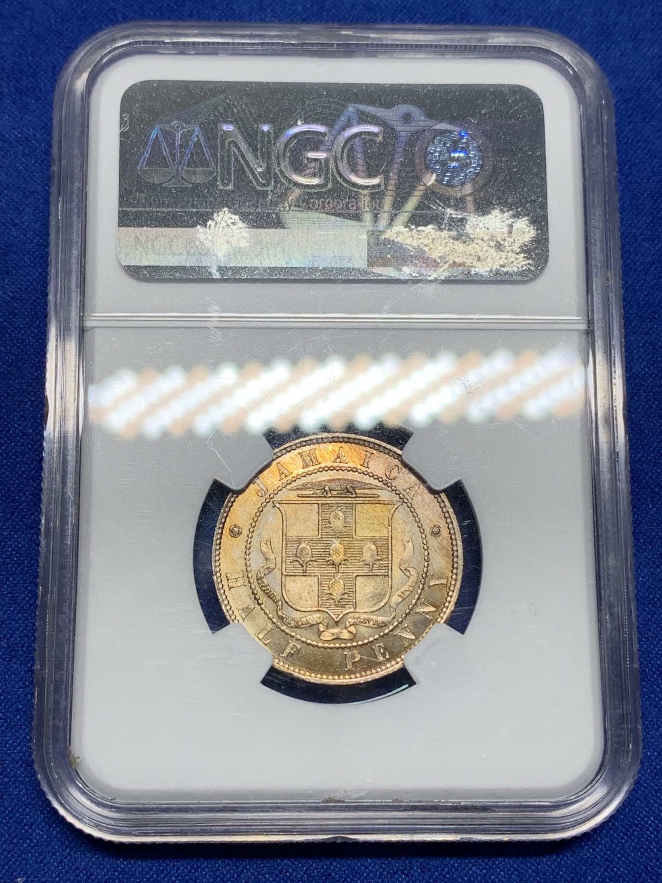 《竞宝斋》第194场-周日，周一 2场 (全场包邮) NGC-MS64 高分 牙买加1888年半便士铜镍币 转光好品