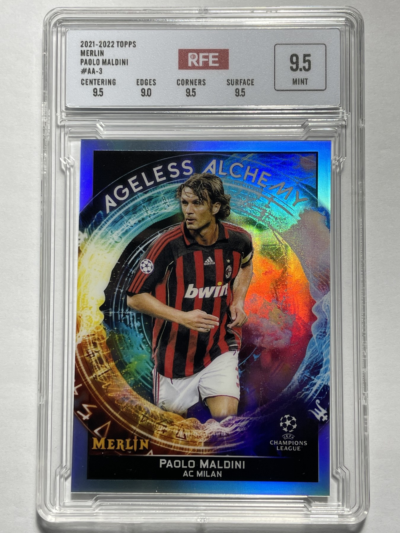 【德藏】卡牌拍卖第3期 -{ 游戏王，球星卡 }专场 全场包邮 2021-22 Topps Merlin Paolo Maldini 马尔蒂尼 折射 AC米兰 RFE 9.5