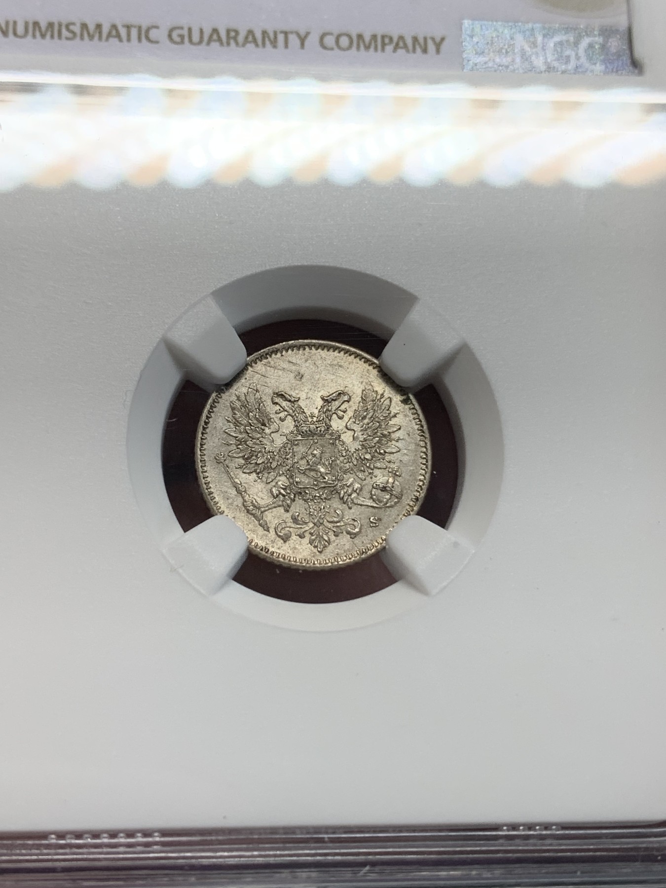 《竞宝斋》第194场-周日，周一 2场 (全场包邮) NGC MS64 俄占芬兰1917年25芬尼银币