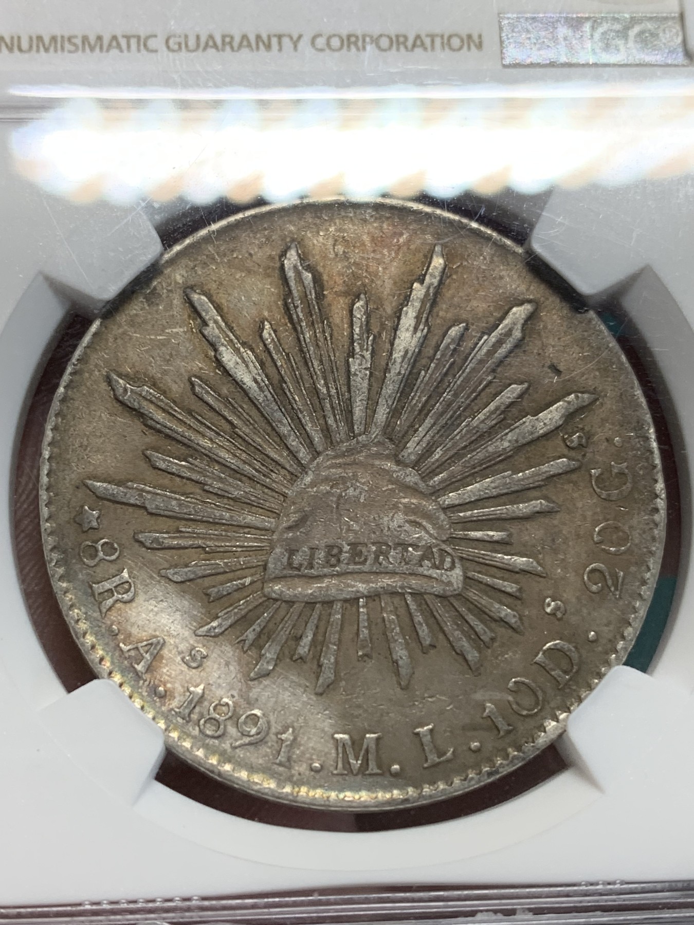 《竞宝斋》第194场-周日，周一 2场 (全场包邮) NGC AUD 墨西哥 鹰洋 8瑞尔银币 1891 AS ML 稀少厂别 铸造量仅53万枚
