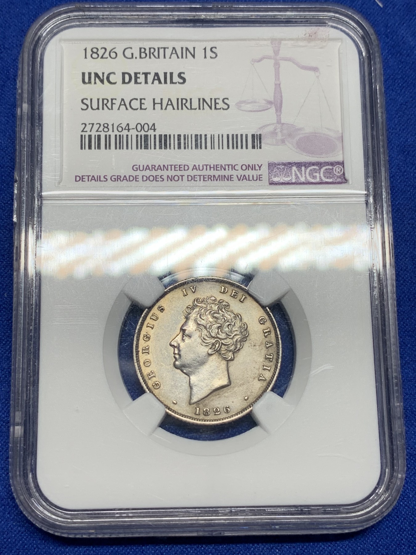 《竞宝斋》第194场-周日，周一 2场 (全场包邮) NGC UNC 英国1826年乔治四世1先令银币 少见品种
