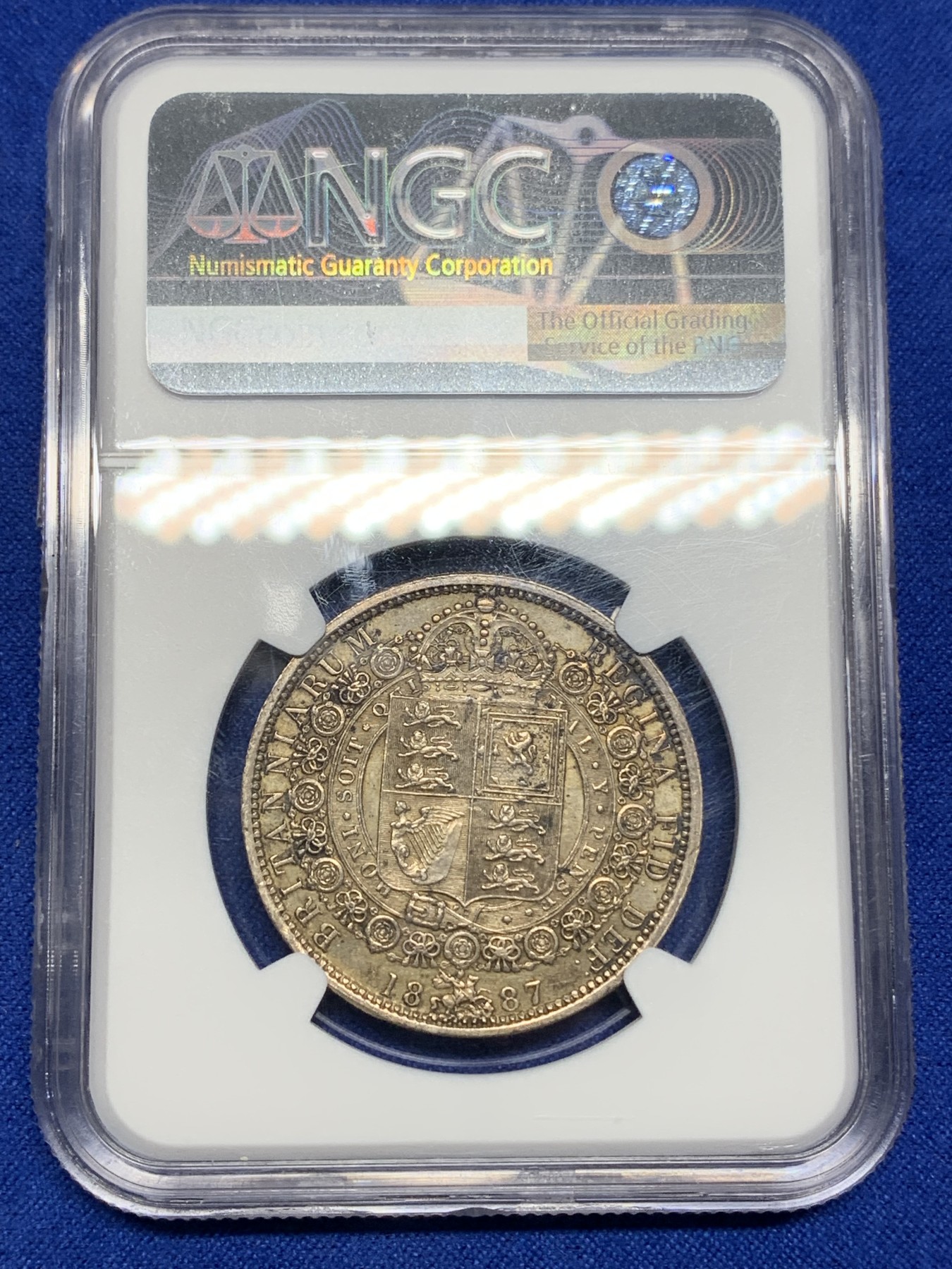 《竞宝斋》第194场-周日，周一 2场 (全场包邮) NGC-MS63 英国1887维多利亚 高冠半克朗银币 双面重彩 漂亮