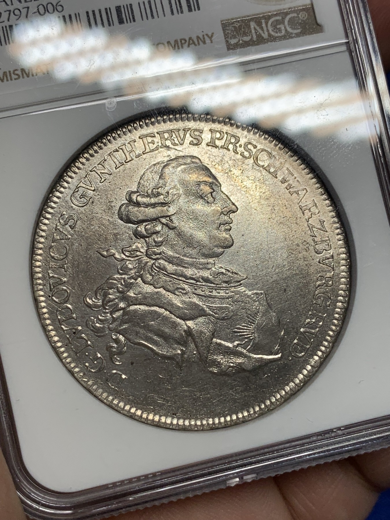 《竞宝斋》第194场-周日，周一 2场 (全场包邮) NGC AU 德国 1780 施瓦茨堡  弗里德里希·卡尔结婚纪念 1泰勒大银币 稀见品种