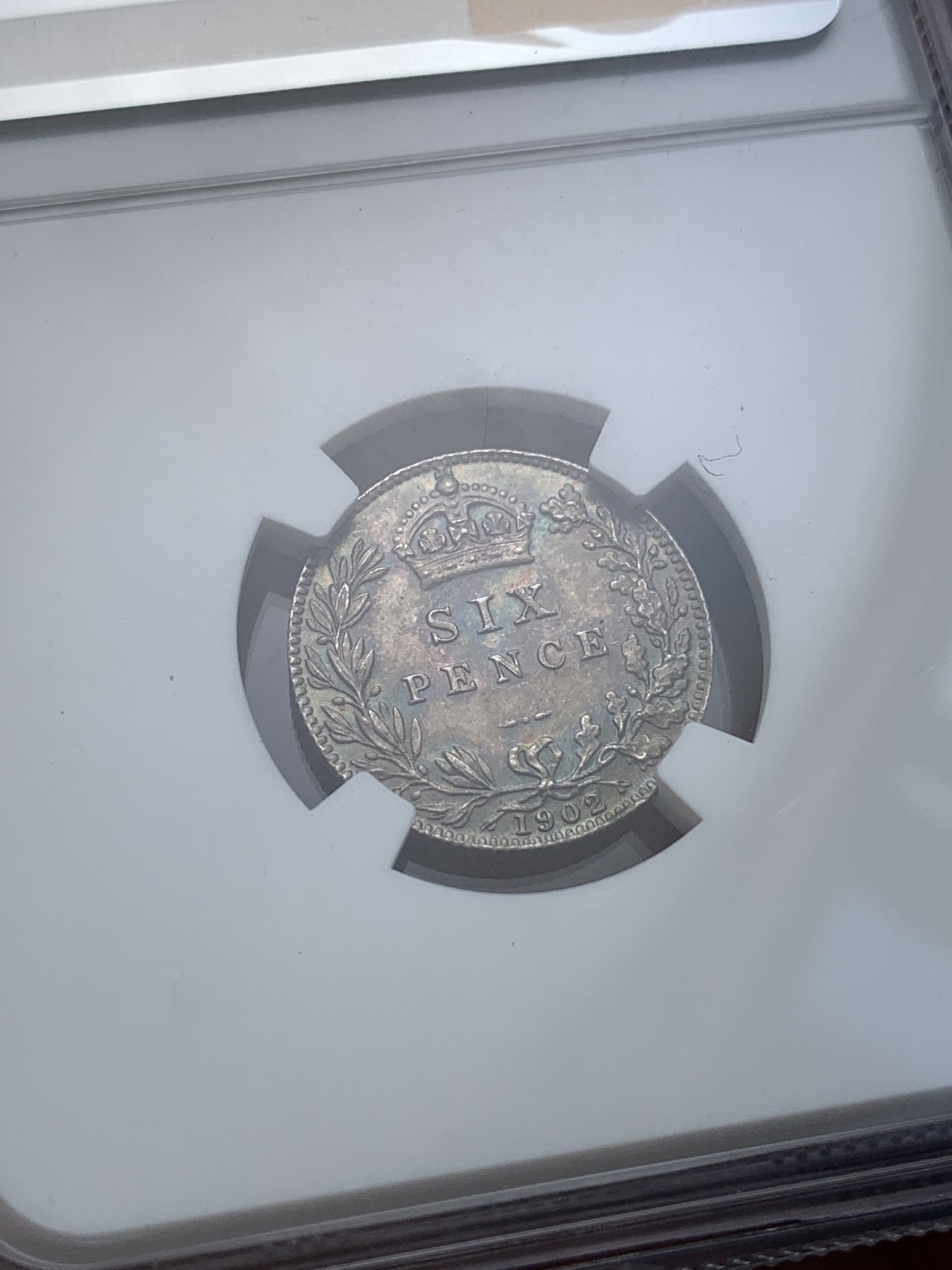 《竞宝斋》第194场-周日，周一 2场 (全场包邮) NGC-MS63 英国1906爱七6便士银币 深彩包浆漂亮