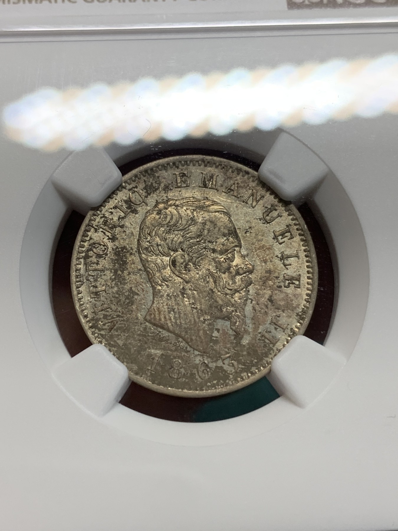 《竞宝斋》第194场-周日，周一 2场 (全场包邮) NGC-AUD 意大利1863年1里拉银币 转光UNC状态