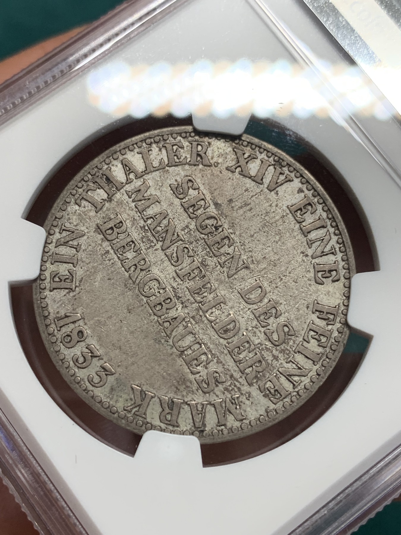 《竞宝斋》第194场-周日，周一 2场 (全场包邮) NGC-XF45 德国 1833年 A厂 普鲁士威廉三世 矿业祈福 1泰勒银币 少见品种 原味老彩 味道不错
