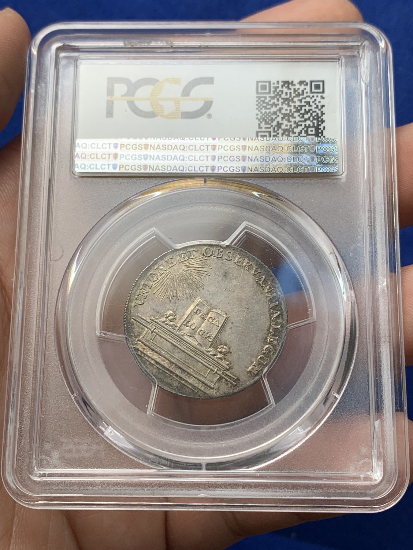 《竞宝斋》第194场-周日，周一 2场 (全场包邮) PCGS AU58 德国 巴伐利亚 1742年 法国工艺铸造JETON银质代币 五彩包浆十分漂亮