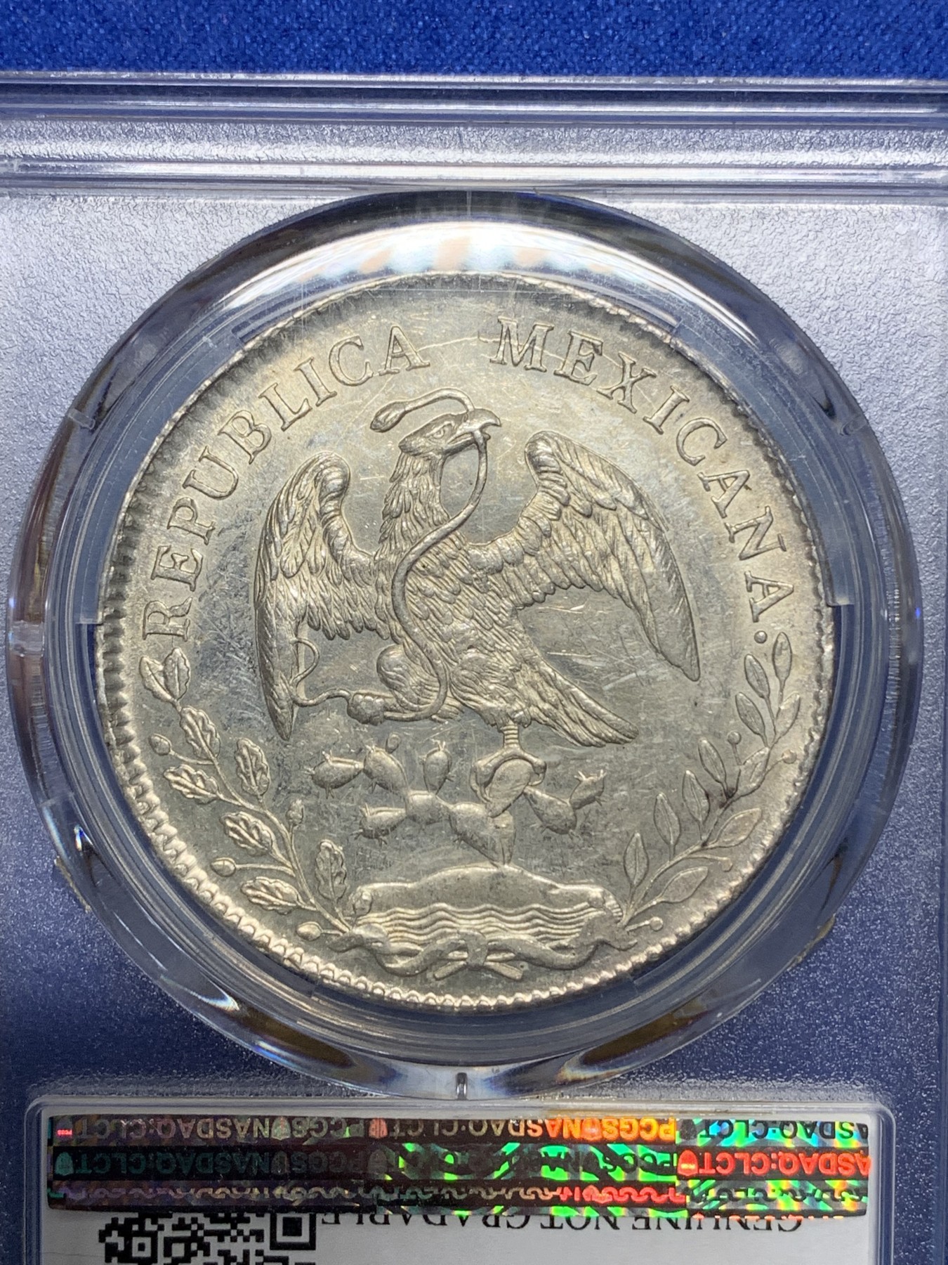《竞宝斋》第194场-周日，周一 2场 (全场包邮) PCGS UNC 墨西哥 1896年 8瑞尔 花边鹰洋银币 全羽 状态不错
