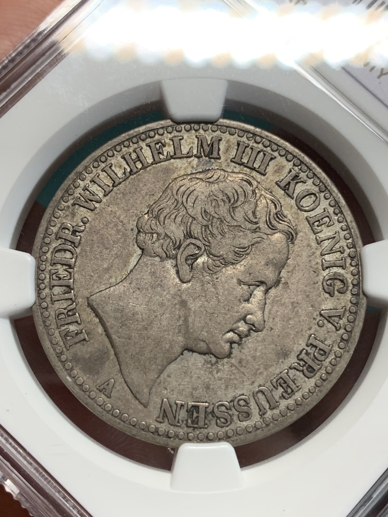 《竞宝斋》第194场-周日，周一 2场 (全场包邮) NGC-XF45 德国 1833年 A厂 普鲁士威廉三世 矿业祈福 1泰勒银币 少见品种 原味老彩 味道不错