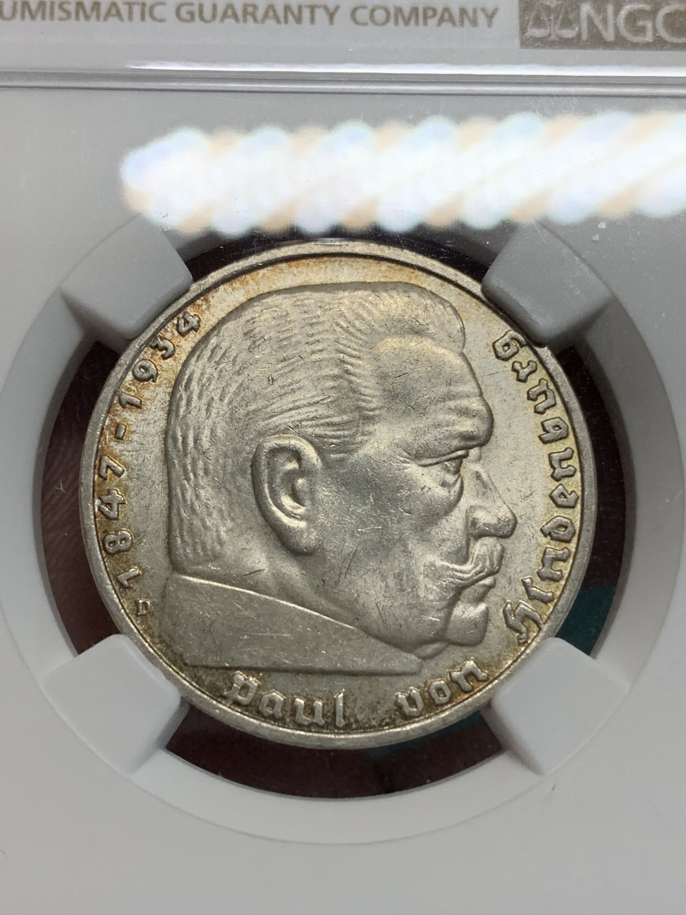 《竞宝斋》第194场-周日，周一 2场 (全场包邮) NGC-MS63 德国1935年兴登堡5马克银币