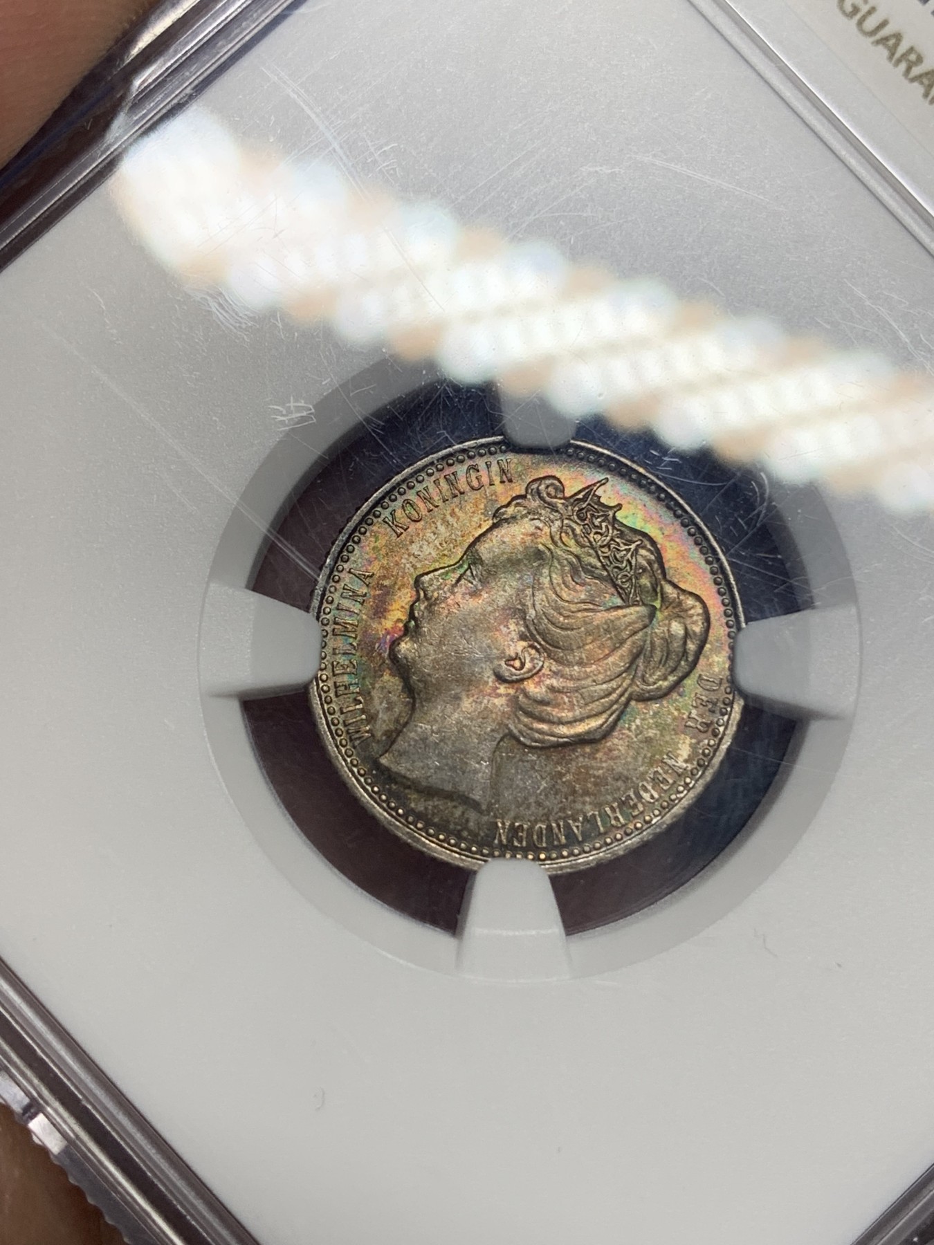 《竞宝斋》第194场-周日，周一 2场 (全场包邮) NGC-MS63 荷兰 1906年 25分 威廉敏娜 银币 经典头像 双面五彩 绝美包浆