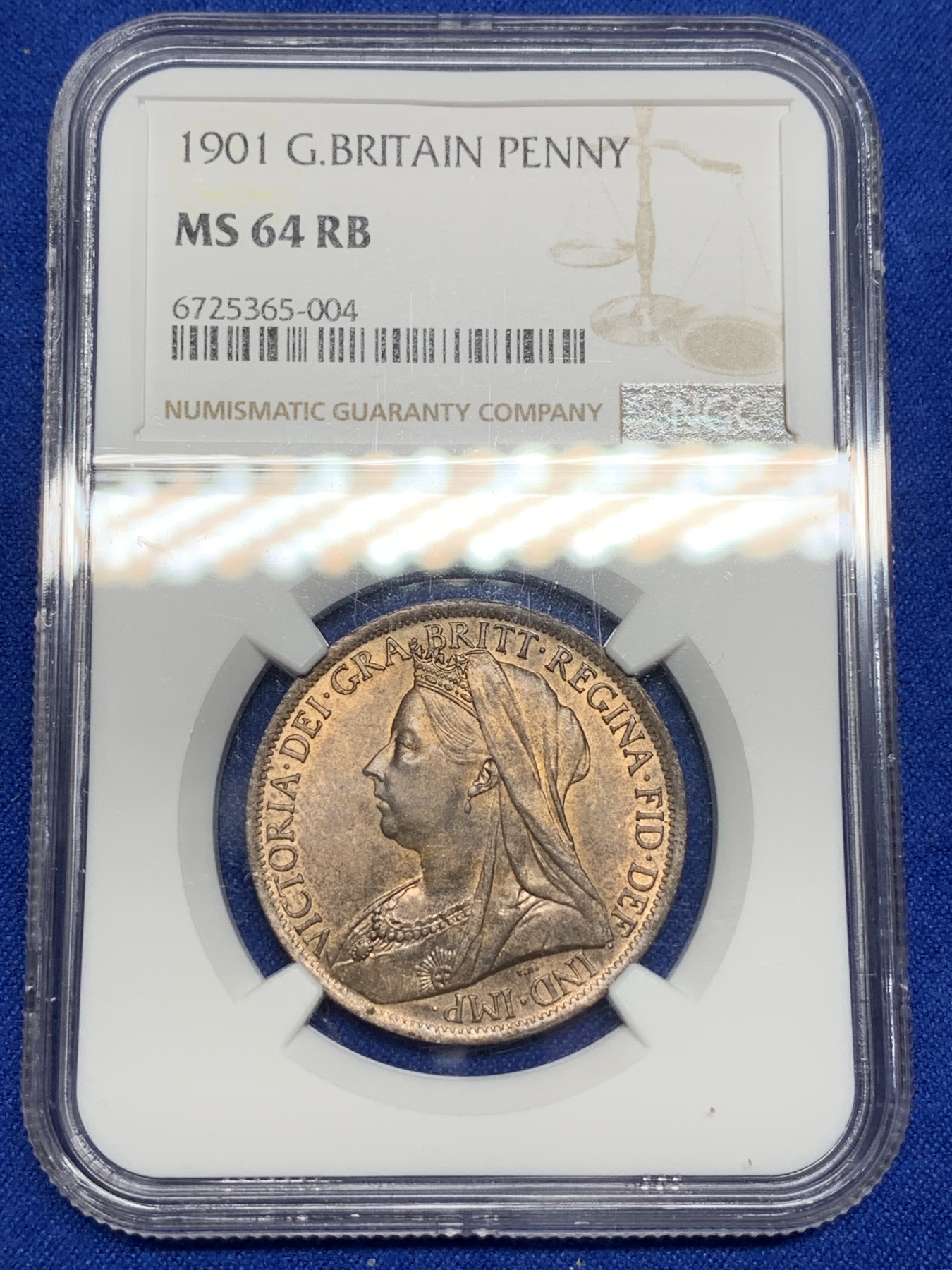 《竞宝斋》第194场-周日，周一 2场 (全场包邮) NGC-MS64 高分 英国1901年1便士大铜币 漂亮红棕色包浆