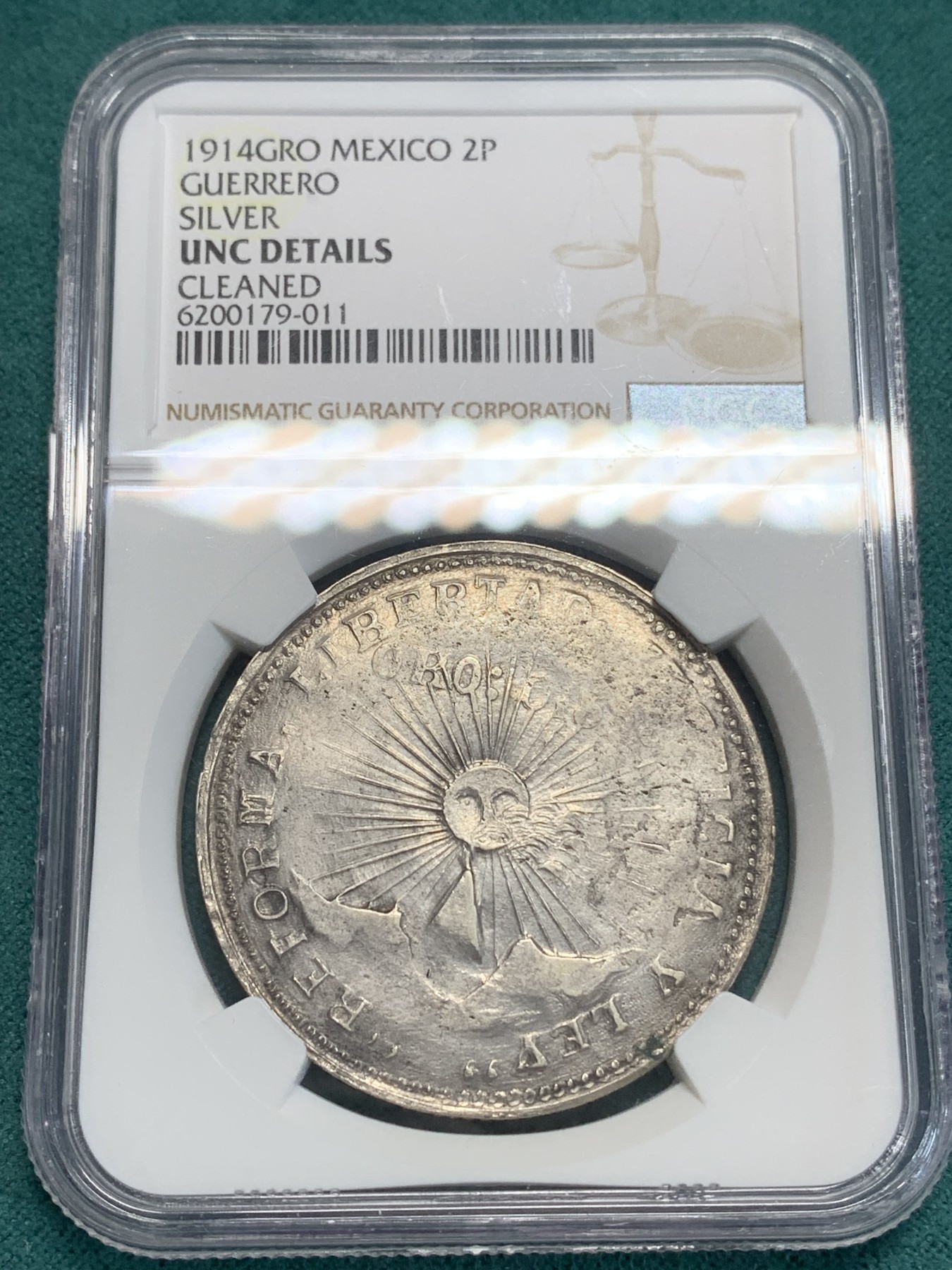 《竞宝斋》第194场-周日，周一 2场 (全场包邮) NGC-UNC 墨西哥 1914年 2比索 内战时期含金银币