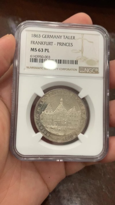 《竞宝斋》第194场-周日，周一 2场 (全场包邮) NGC-MS63PL 德国1863年王子会议泰勒银币，强镜面，带PL尾巴的不多见