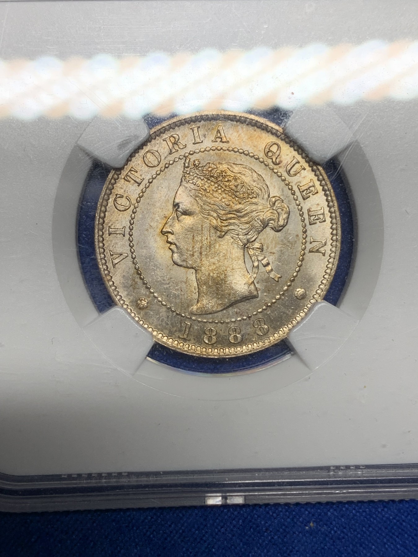 《竞宝斋》第194场-周日，周一 2场 (全场包邮) NGC-MS64 高分 牙买加1888年半便士铜镍币 转光好品