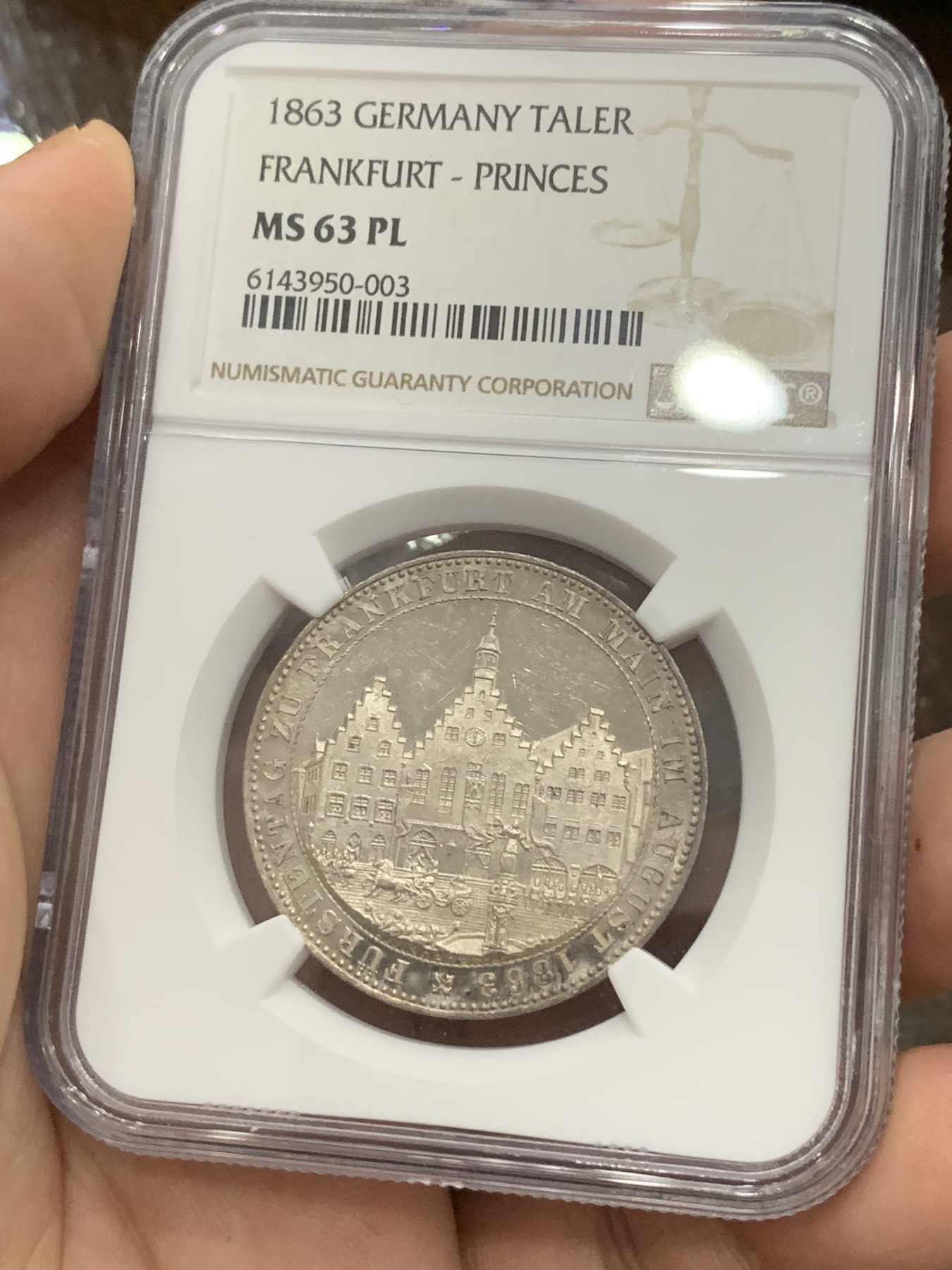 《竞宝斋》第194场-周日，周一 2场 (全场包邮) NGC-MS63PL 德国1863年王子会议泰勒银币，强镜面，带PL尾巴的不多见