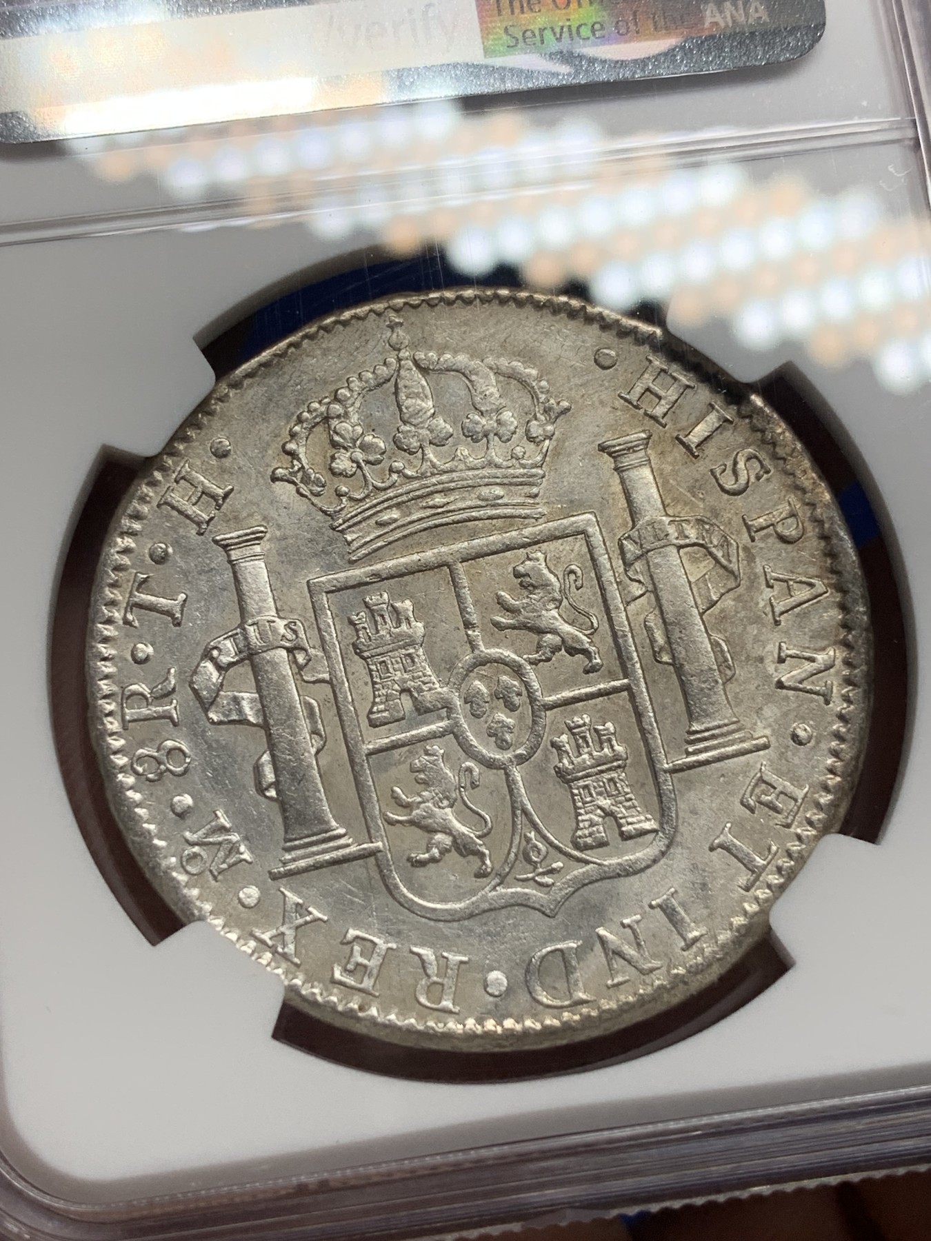 《竞宝斋》第194场-周日，周一 2场 (全场包邮) NGC–MS60 墨西哥1807年卡洛斯四世8R双柱大银币