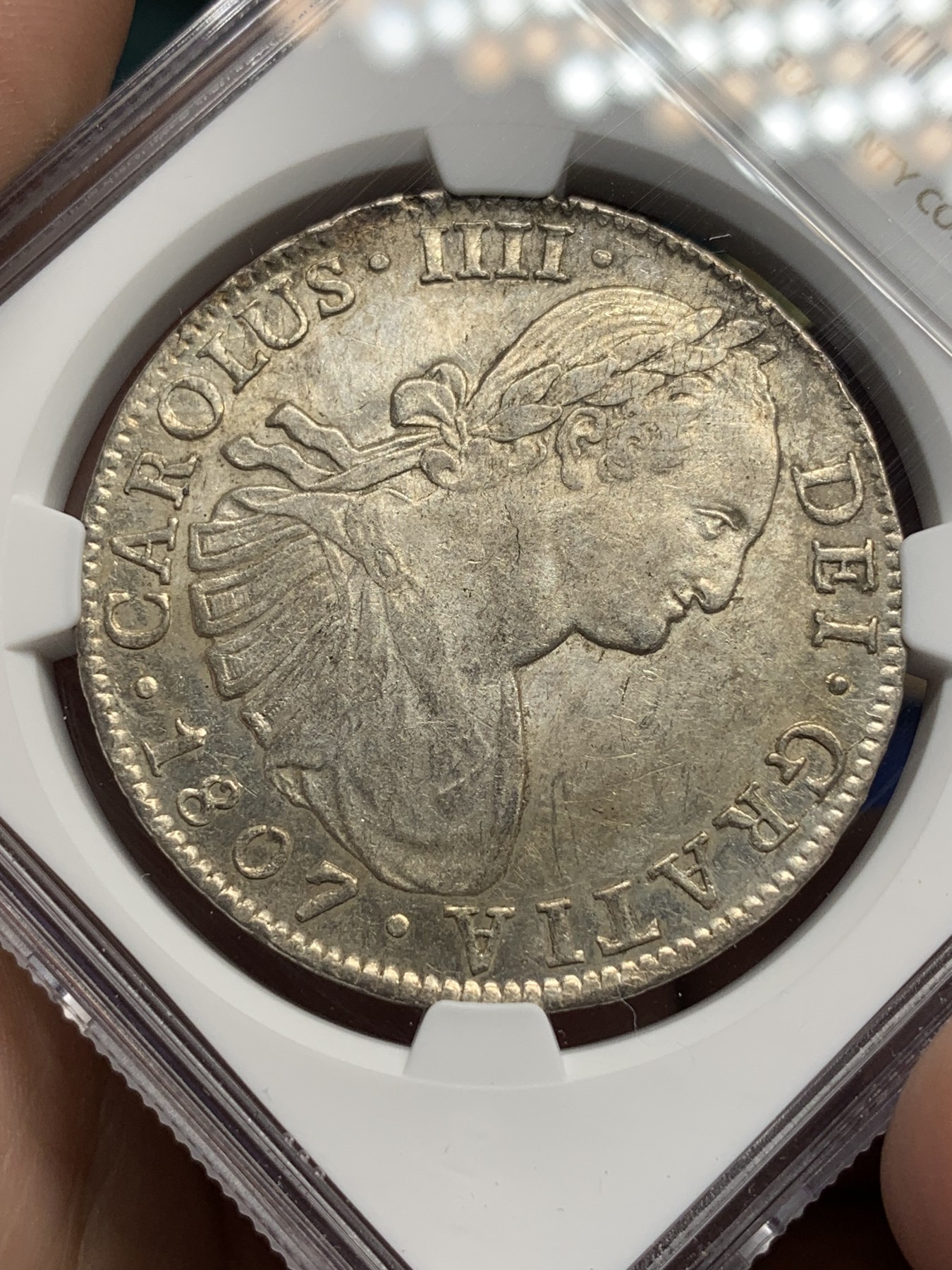 《竞宝斋》第194场-周日，周一 2场 (全场包邮) NGC–MS60 墨西哥1807年卡洛斯四世8R双柱大银币
