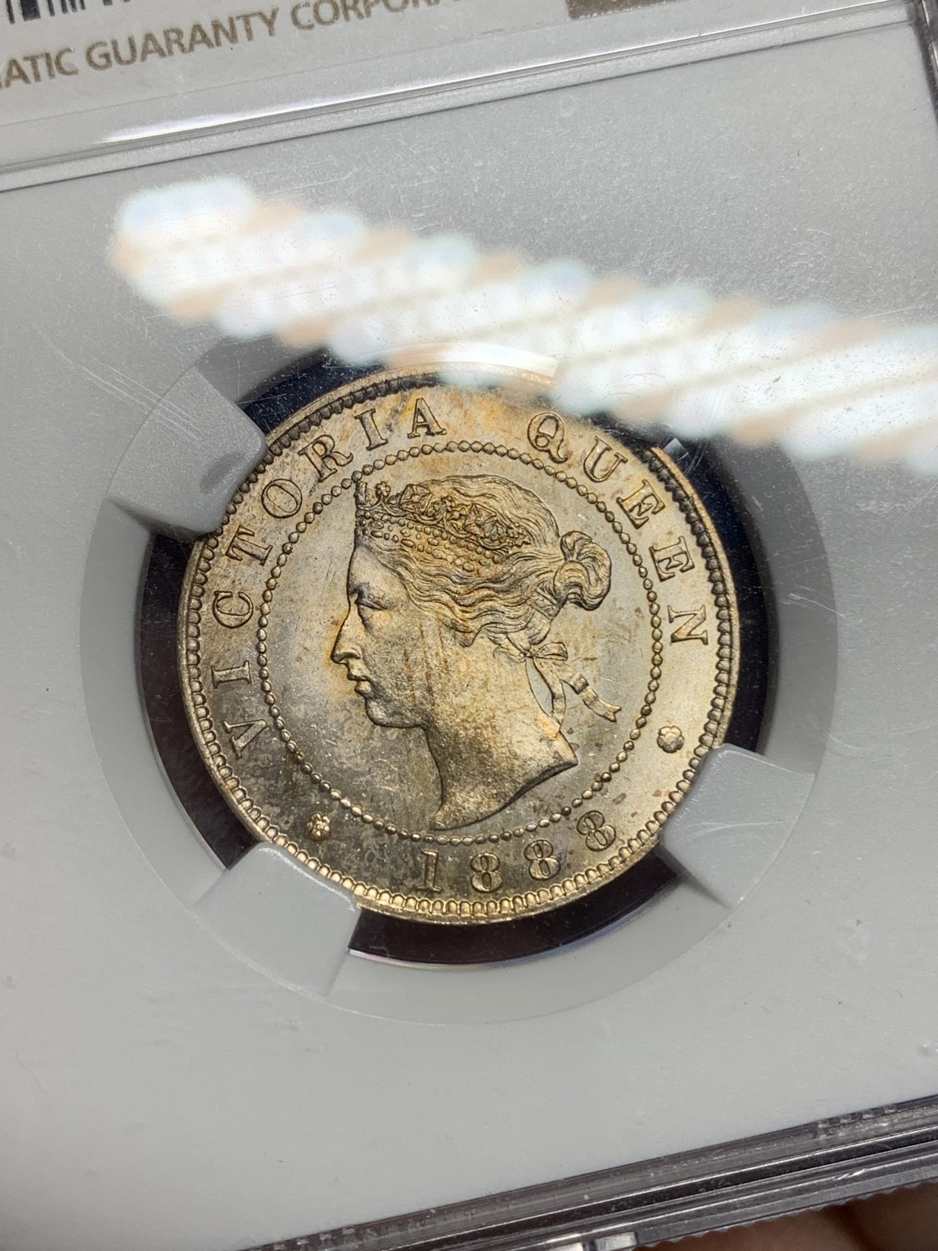 《竞宝斋》第194场-周日，周一 2场 (全场包邮) NGC-MS64 高分 牙买加1888年半便士铜镍币 转光好品
